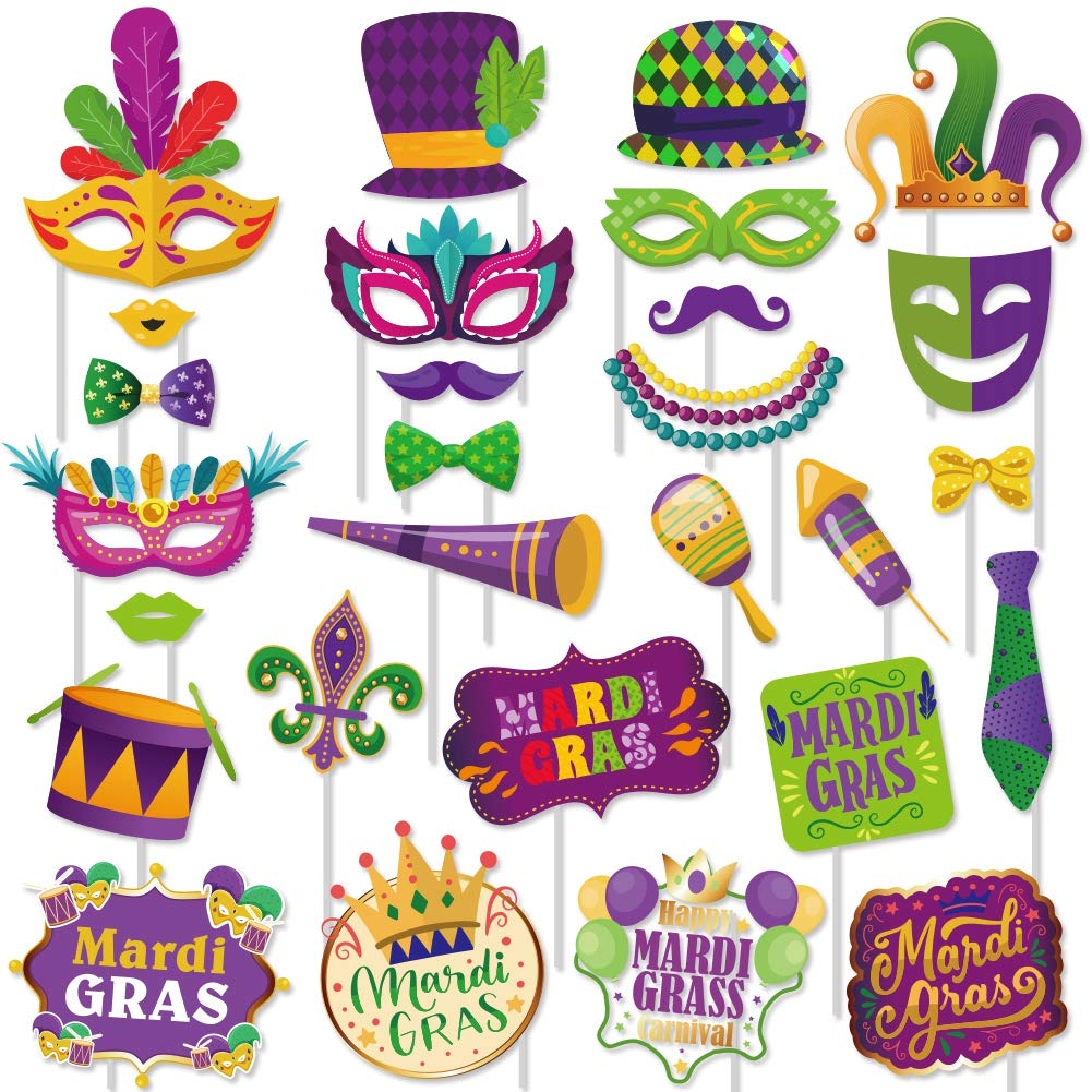 SWYOUN 28PCS Mardi Gras Photo Booth Props Party Favor Wedding - Product Imagery