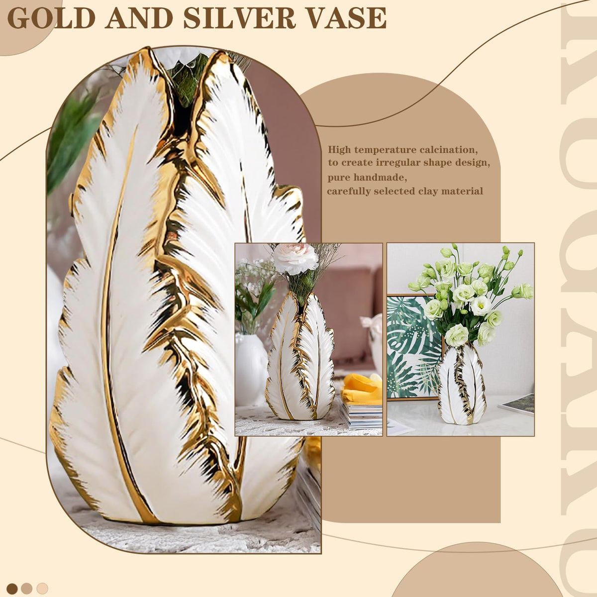 White and Gold Ceramic Vase for Home Decor Modern Decorative - KagaKu Official Imagery - 3