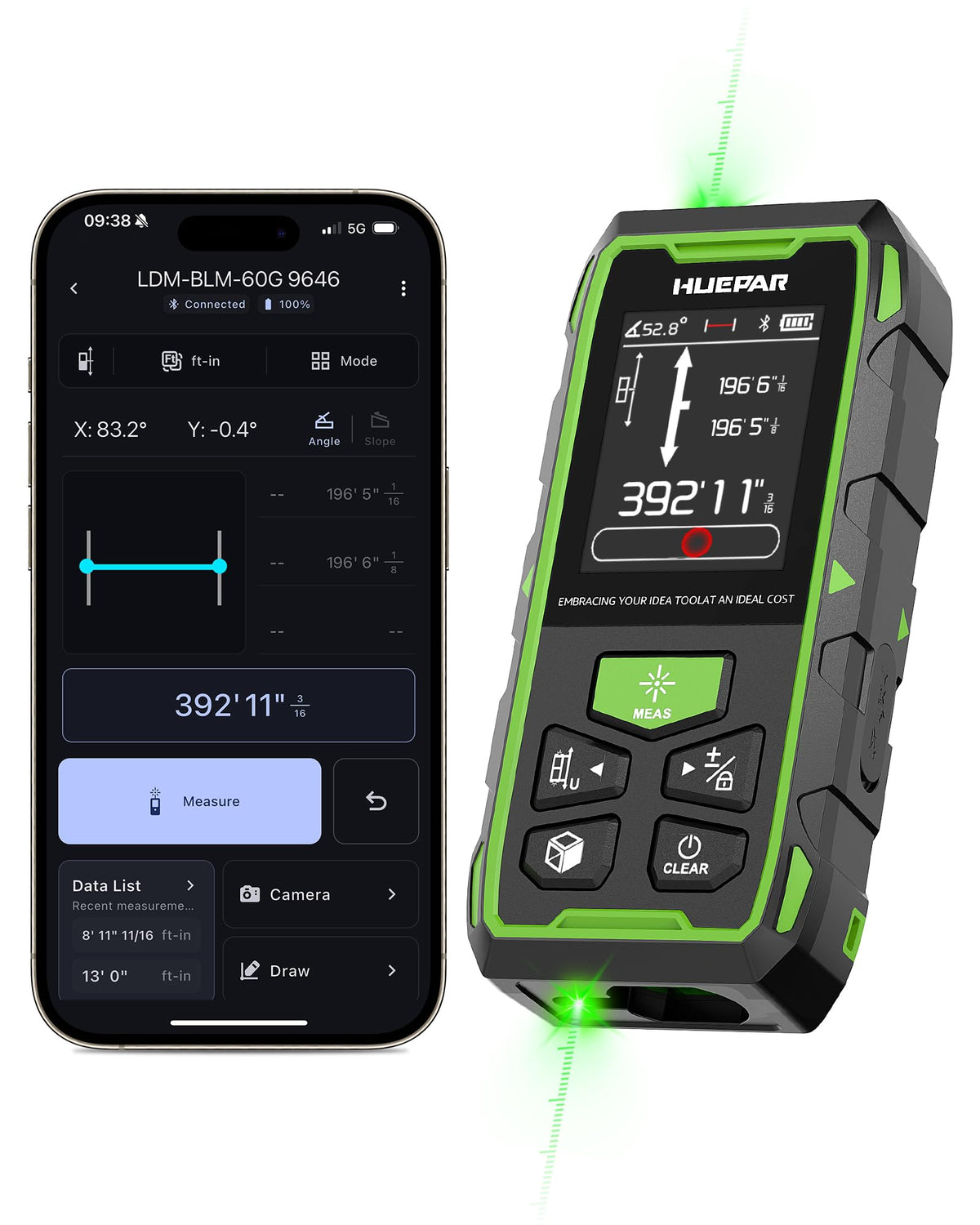 Huepar 2026 Upgraded Dual Laser Measuring Tool 395Ft Phone - Huepar Official Imagery - 1