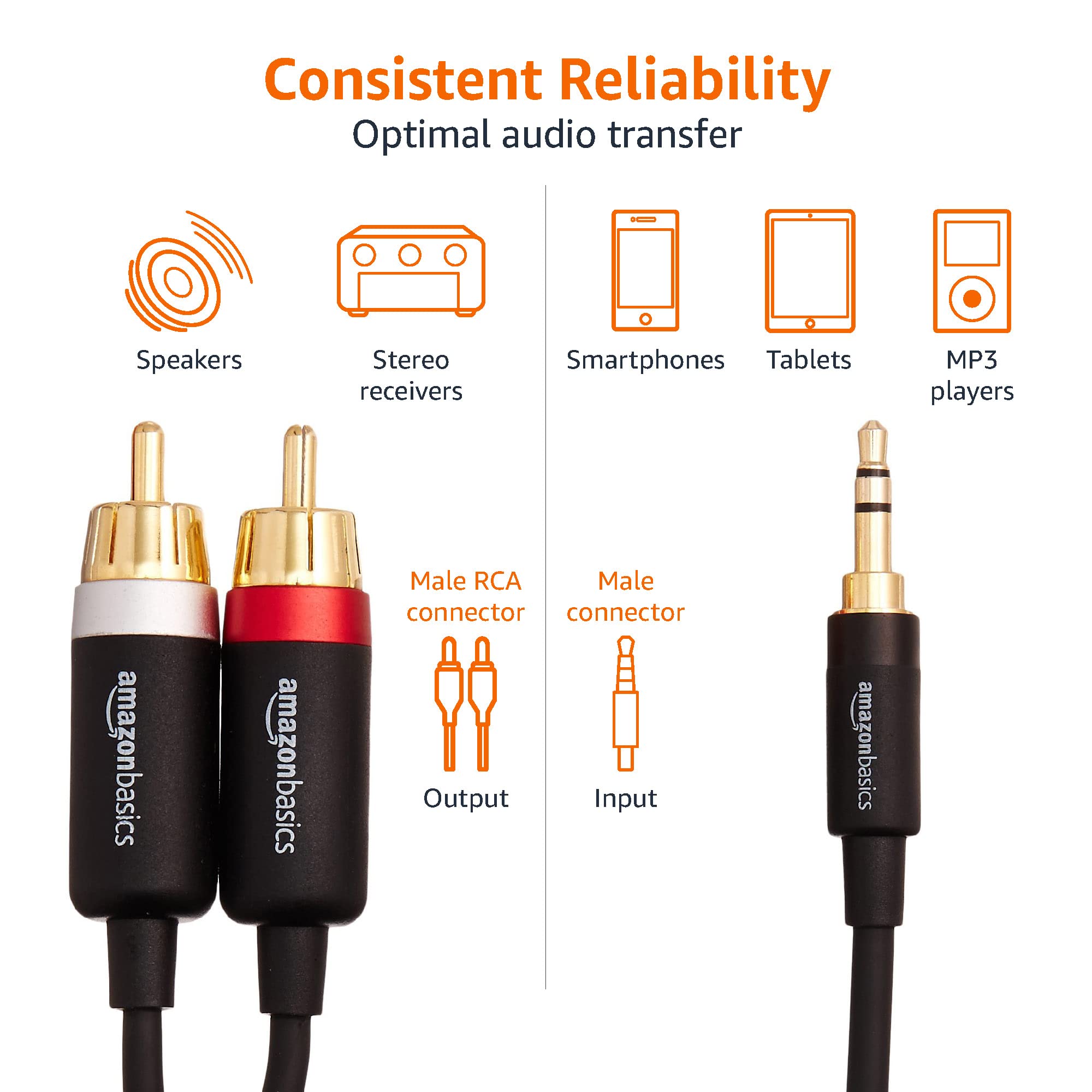 Amazon Basics 3.5mm Stereo Audio Cable to 2 RCA Adapters for Ampl by Amazon Basics - Angle View 5