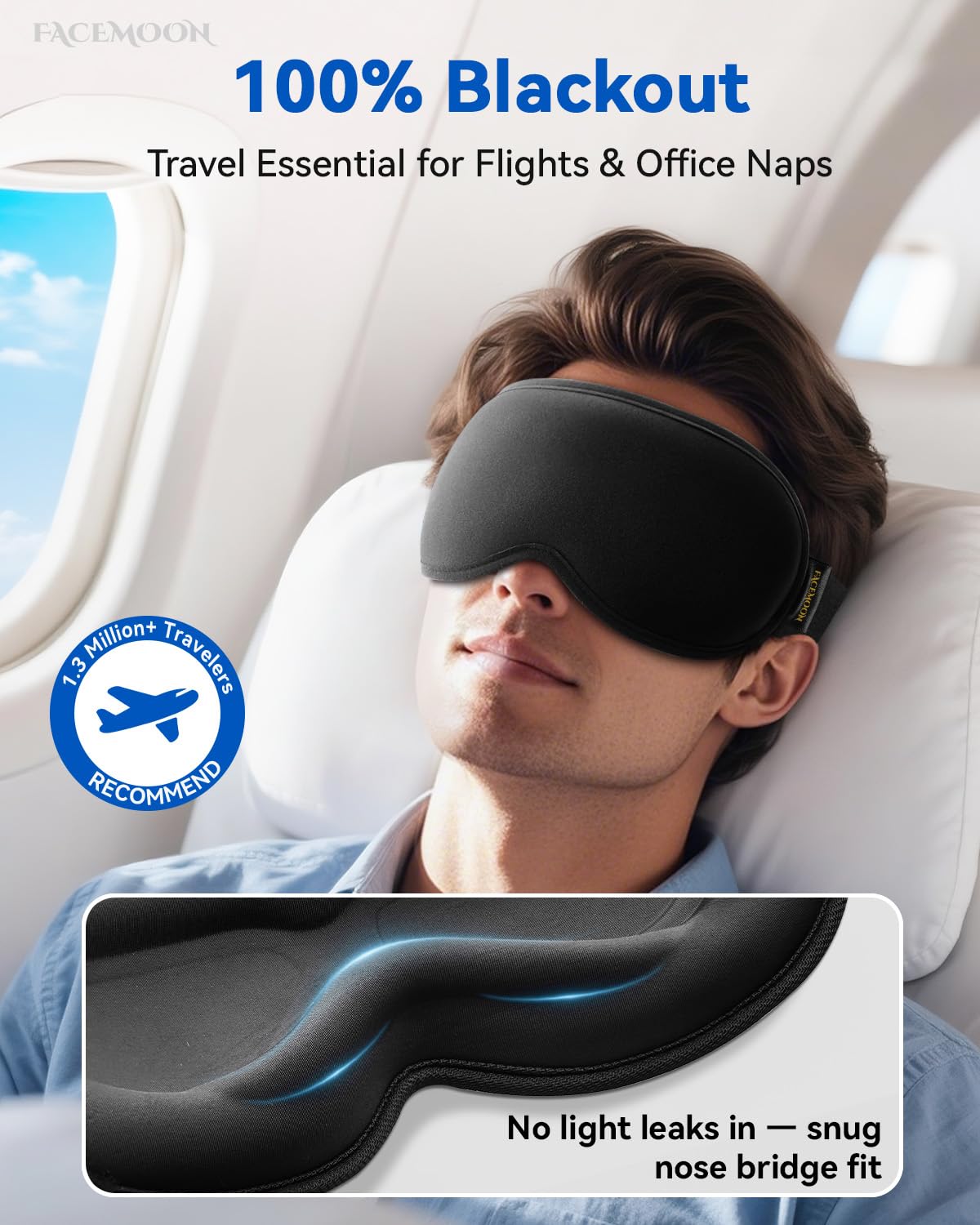 FACEMOON Blackout Weighted Eye Mask, 3D Sleep Mask for Men, Trave by Facemoon - Angle View 3