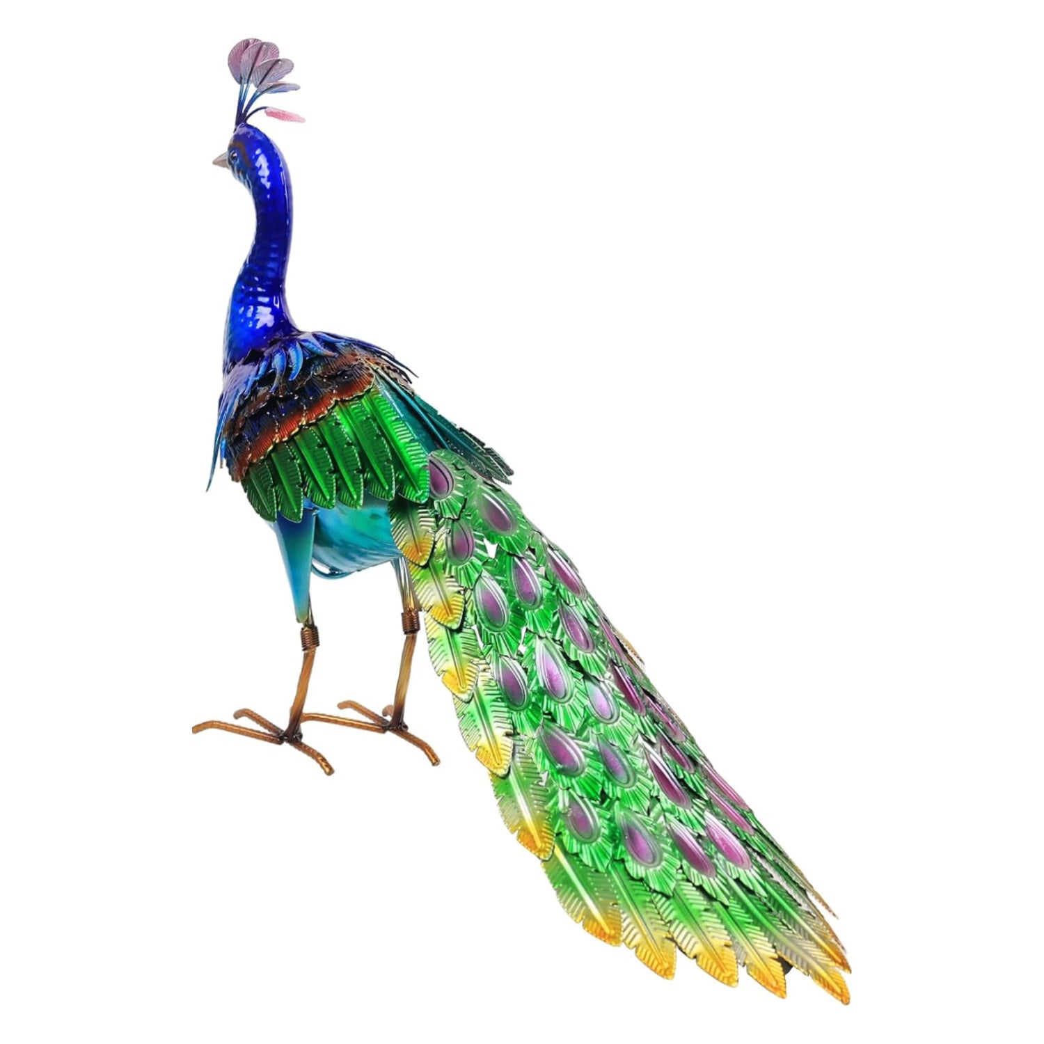 Large metal peacock garden statue by YEAHOME, 24.4 inches tall, outdoor decorative sculpture with detailed peacock design