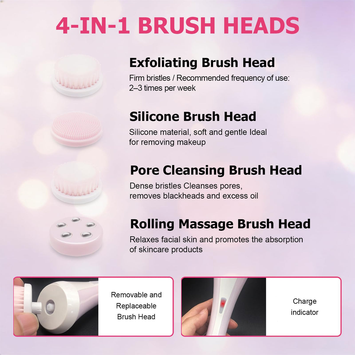 Facial Cleansing Brush Electric Face Scrubber with 4 Brush - Yevsinbay Official Imagery - 8