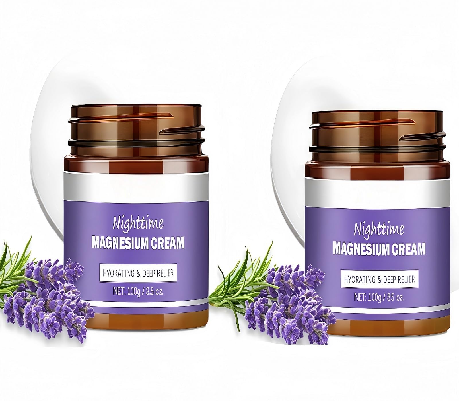 ZTSGU Magnesium Cream 2-Pack for sleep and muscle relief, showing white cream in a jar with a clean background.