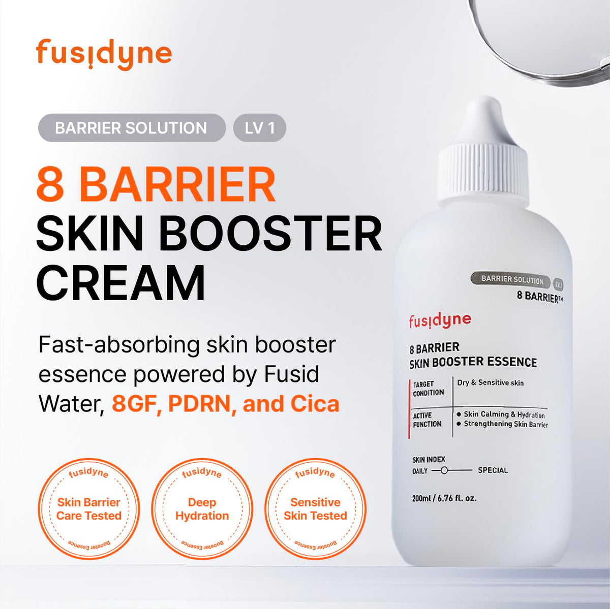 8 Barrier Skin Booster Essence Cica PDRN EGF 200ml - FUSIDYNE Official Imagery - 3