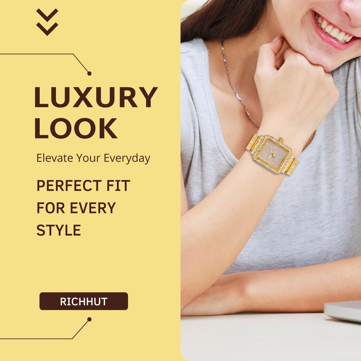 Diamond Watch for Women Iced Out Rectangle Dial 27MM Wide - richhut Official Imagery - 4