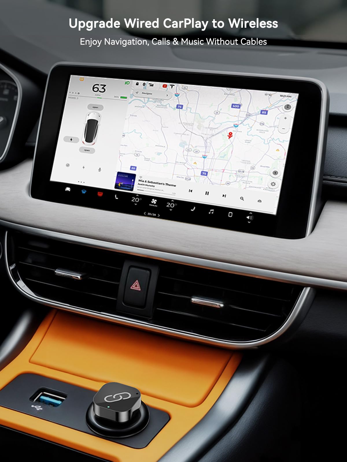 Hyphoon 2-in-1 Wireless CarPlay Adapter USB C for Factory Wired C by Hyphoon - Angle View 5
