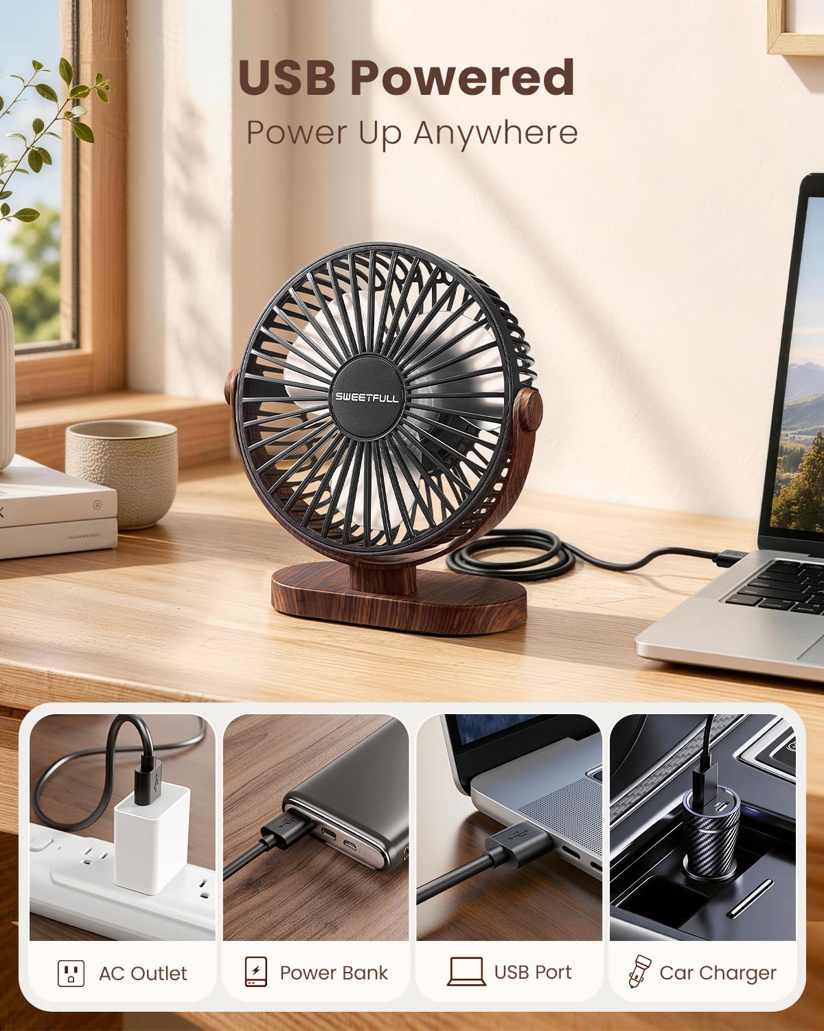 SWEETFULL Small USB Desk Fan, Desktop Table Fan, Quiet Office Min by SWEETFULL - Angle View 6