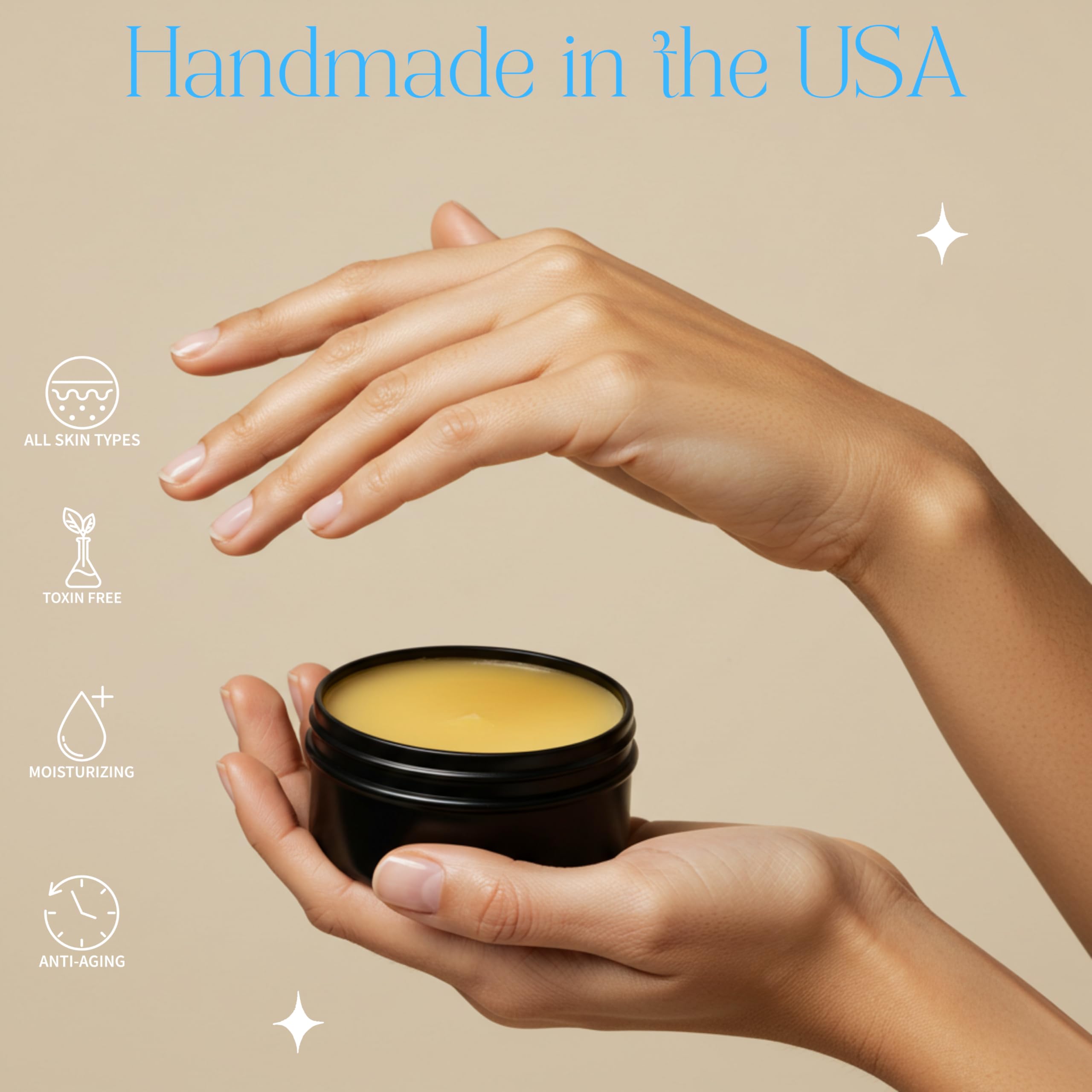 Beauty Glow Organic Helichrysum Balm - 2 oz Helichrysum Gymnocephalium, Shea Butter, Beeswax, Jojoba Oil Ultra-Moisturizing, Skin Healing, Full Body Hydration