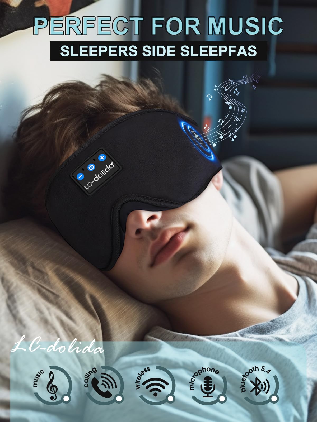 LC-dolida Sleep Headphones, 3D Sleep Mask Bluetooth Wireless Musi by LC-dolida - Angle View 3