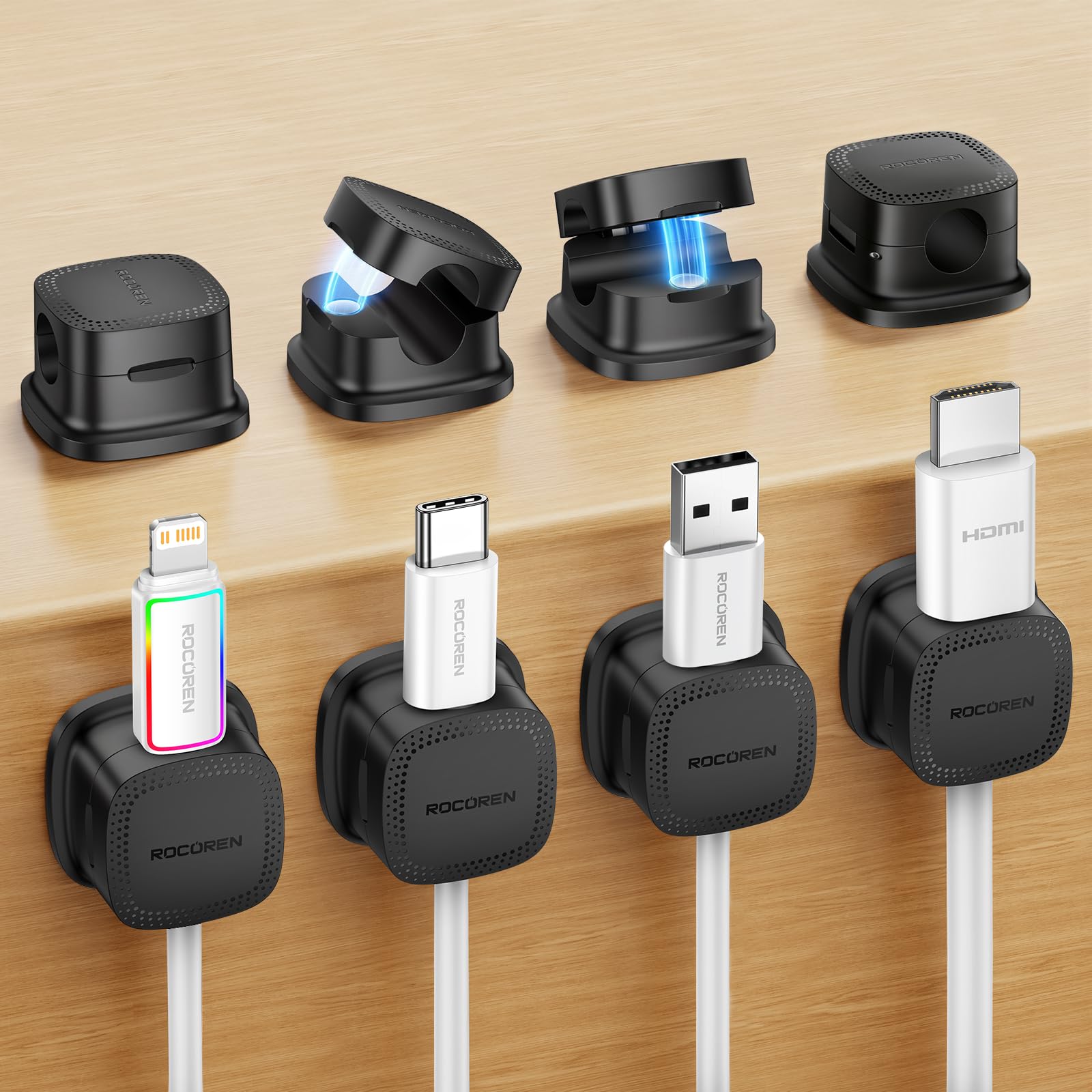 Rocoren 6-Pack Magnetic Adjustable Adhesive Cable Clips Cord Organizer - Rocoren Official Product View 10