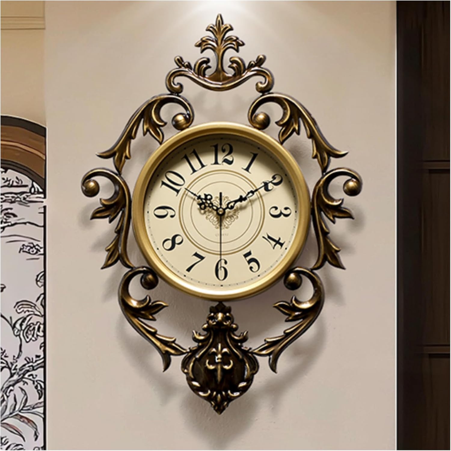 Vintage HEBOIX wall clock for living room, 21x15 inches, decorative antique retro design with digital style elements.
