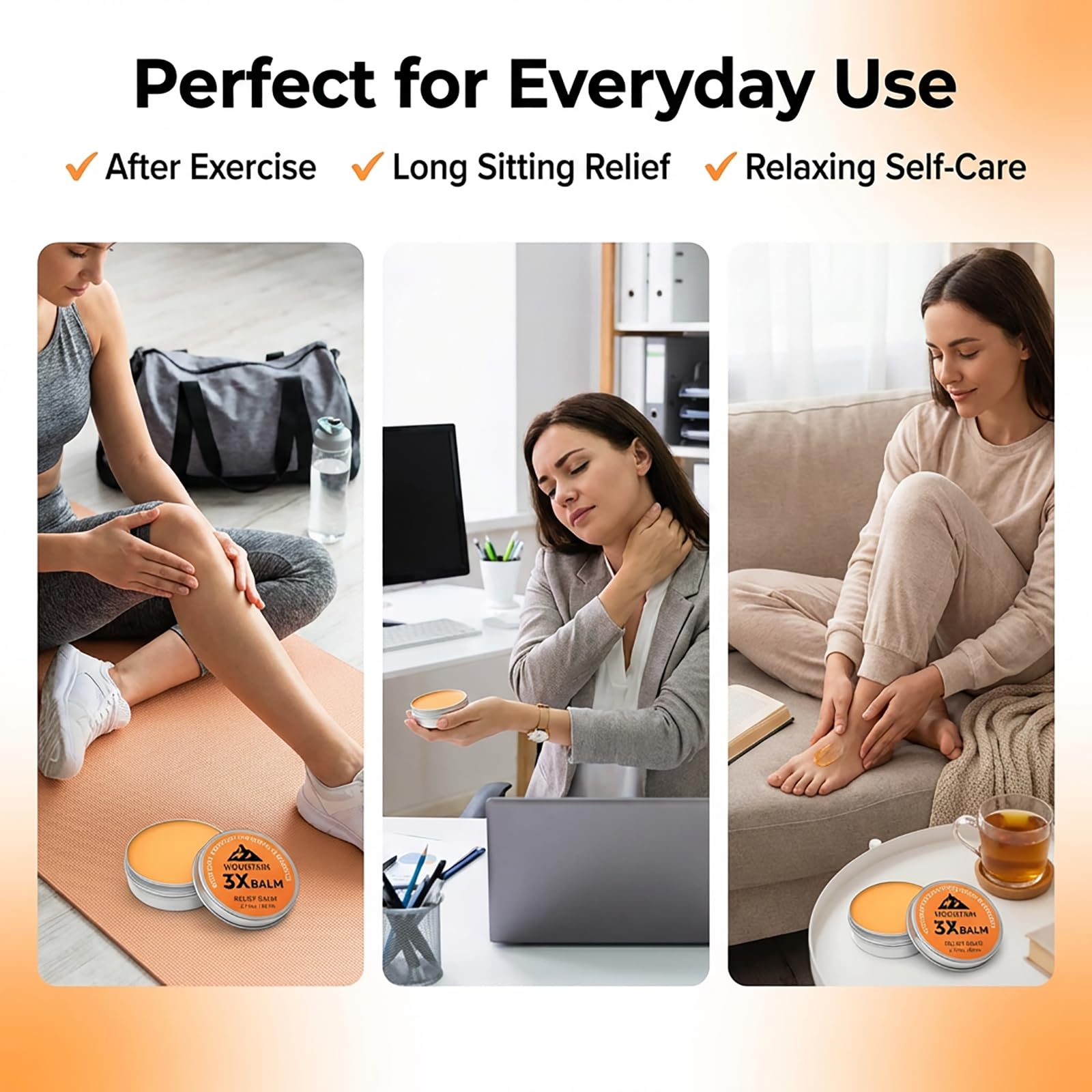 3X Relief Balm, 3X Relief Balms for Joint, Knee, Foot & Back, with Organic Arnica & Camphor - Soothing Care Ointment, Fast Absorbing, Non-Greasy Formula, 2.7fl oz (1)