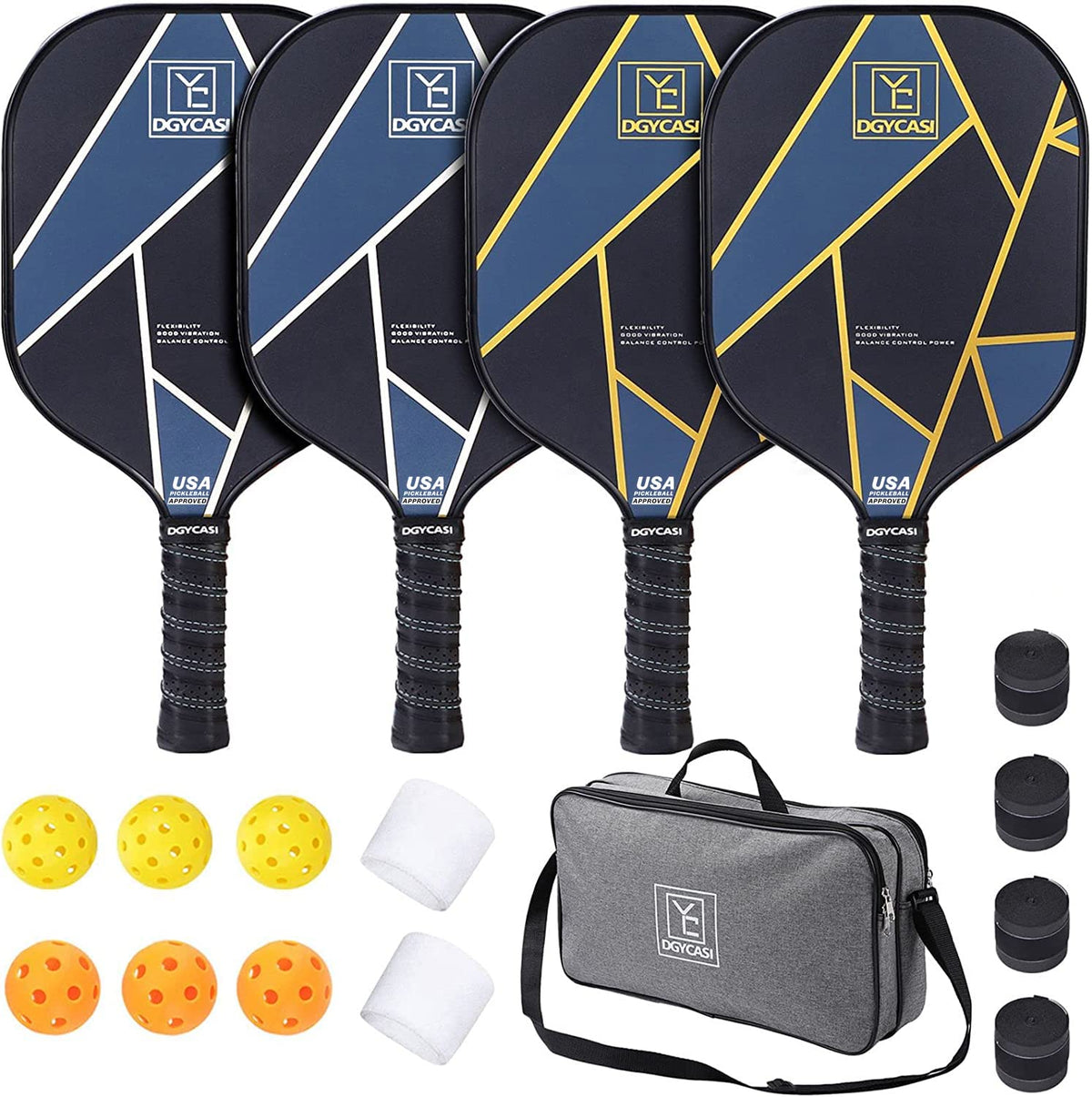 Pickleball Paddles Set of 4 USAPA Approved Pickleball Set 4 - YC DGYCASI Official Imagery - 2