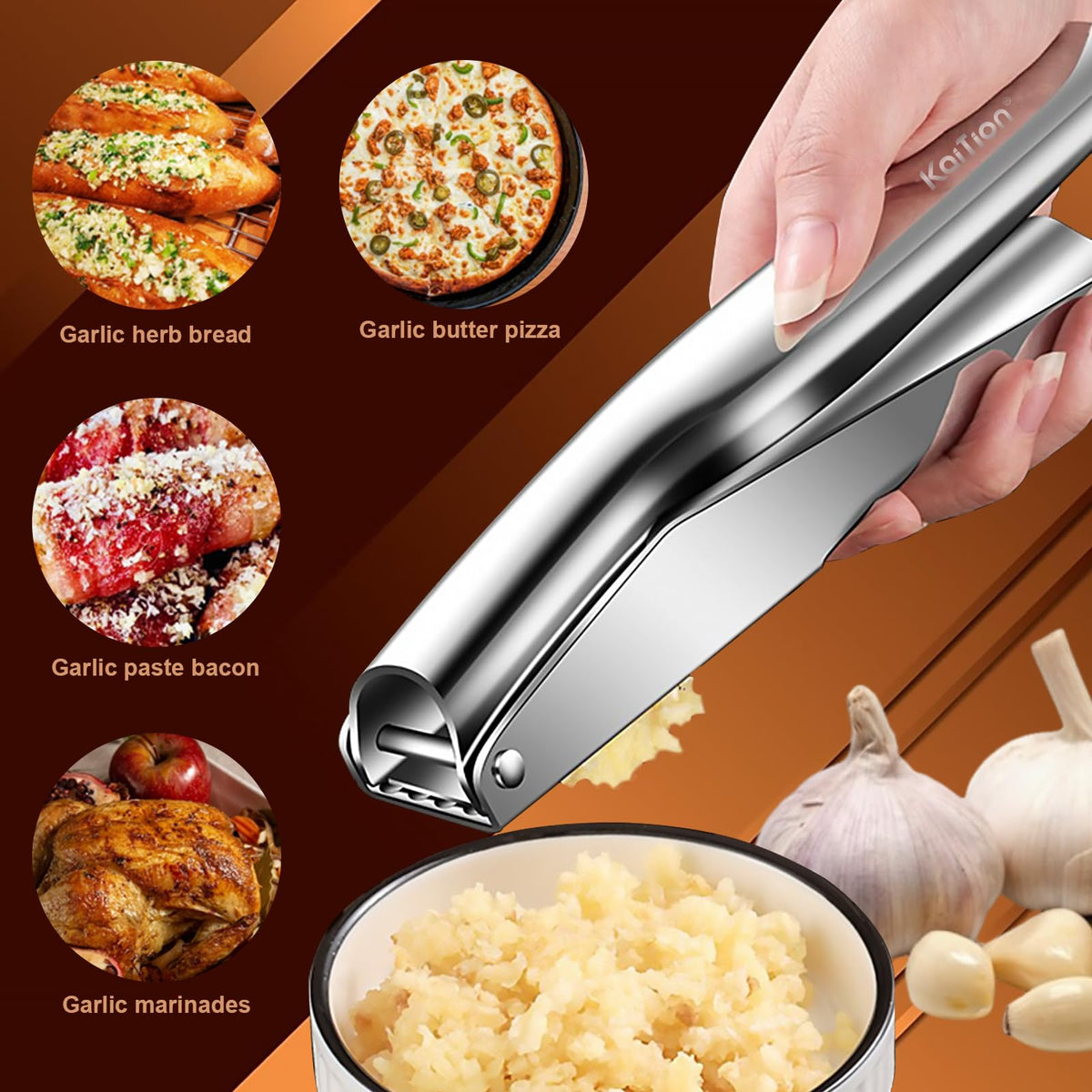 Stainless Steel Garlic Press Garlic Crusher Dishwasher Safe - KAITION Official Imagery - 6