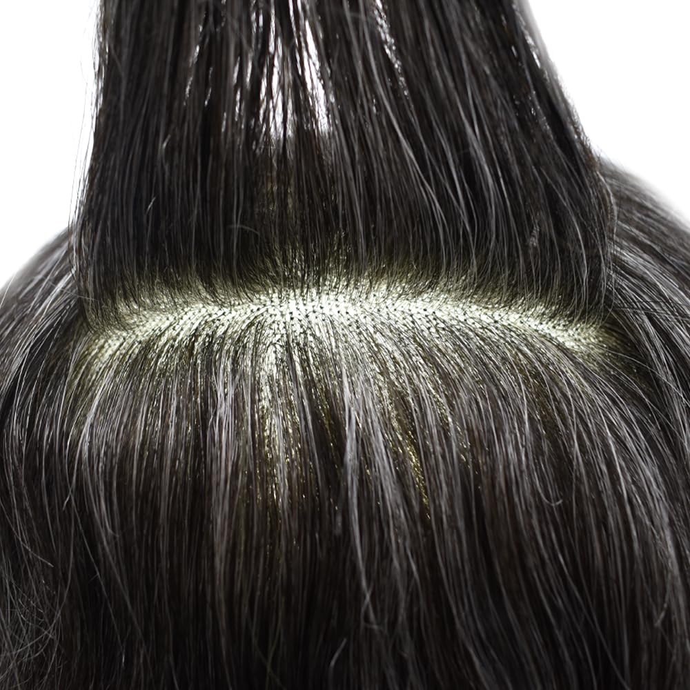Curve Hair Mens Toupee Human Hair Piece Replacement System Monofilament Wig Hair Unit for Men Durable Poly Coated Mens Hairpiece (#1B30 Off Black+30% Gray, 8"X10")