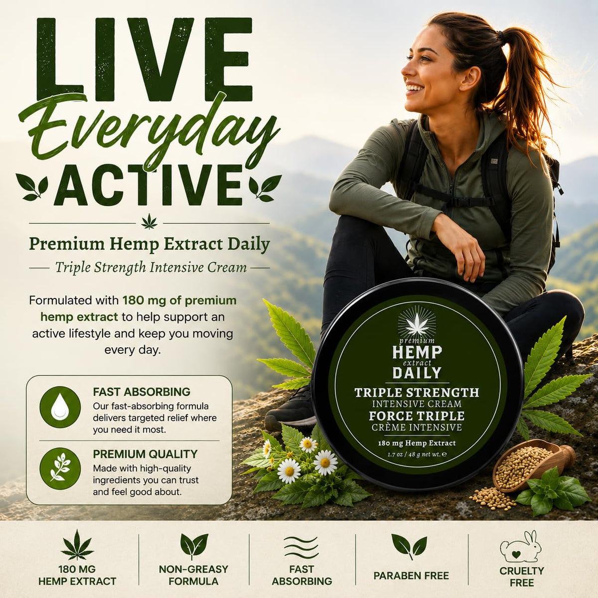 Premium Hemp Extract Daily Triple Moisturizing Cream Classic - Premium Hemp Extract Daily Official Imagery - 5