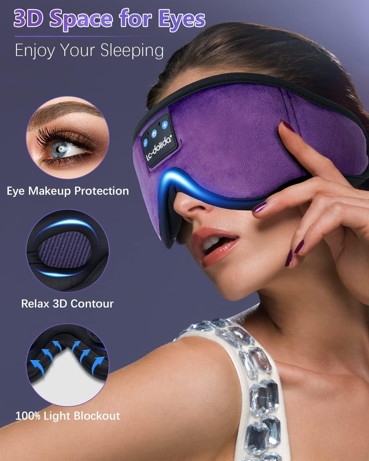 LC-dolida Sleep Headphones, Sleep Mask Bluetooth Wireless Music E by LC-dolida - Angle View 2