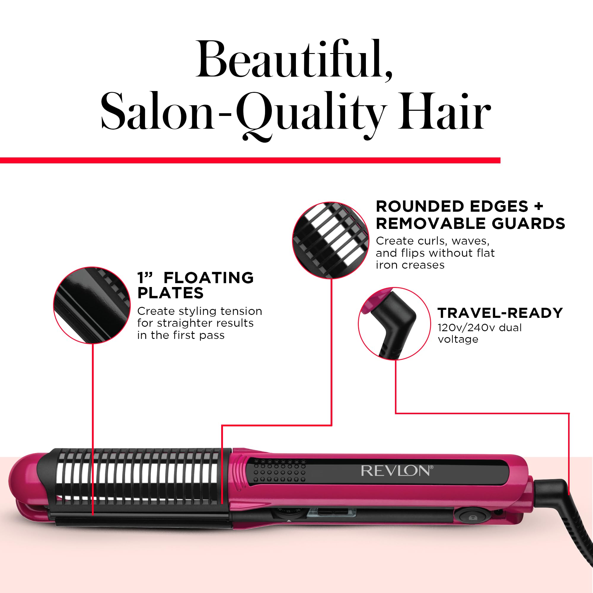 REVLON Perfect Match Flat Iron, 1" Ceramic Plates