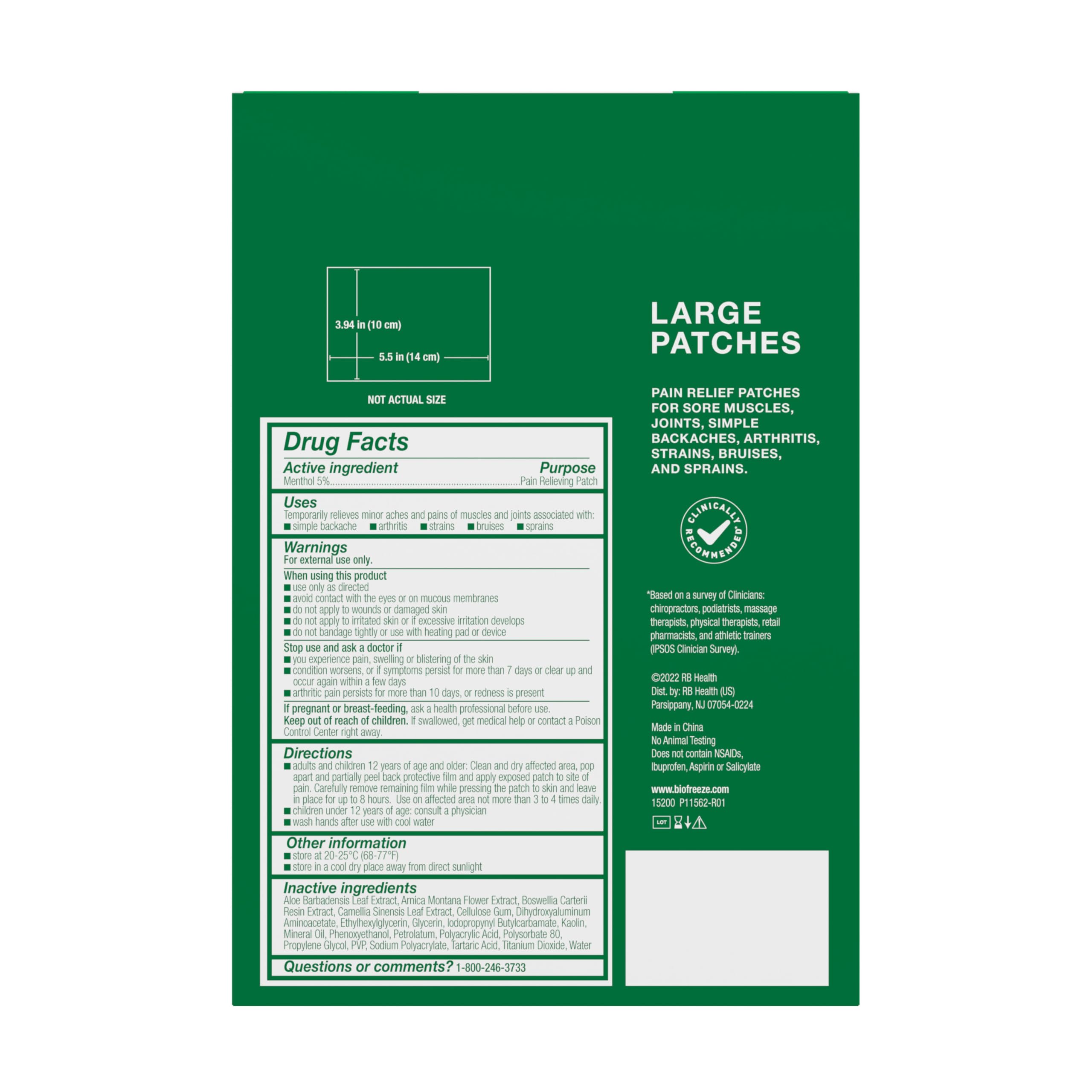 Biofreeze Large Menthol Pain Relief Patches 12ct