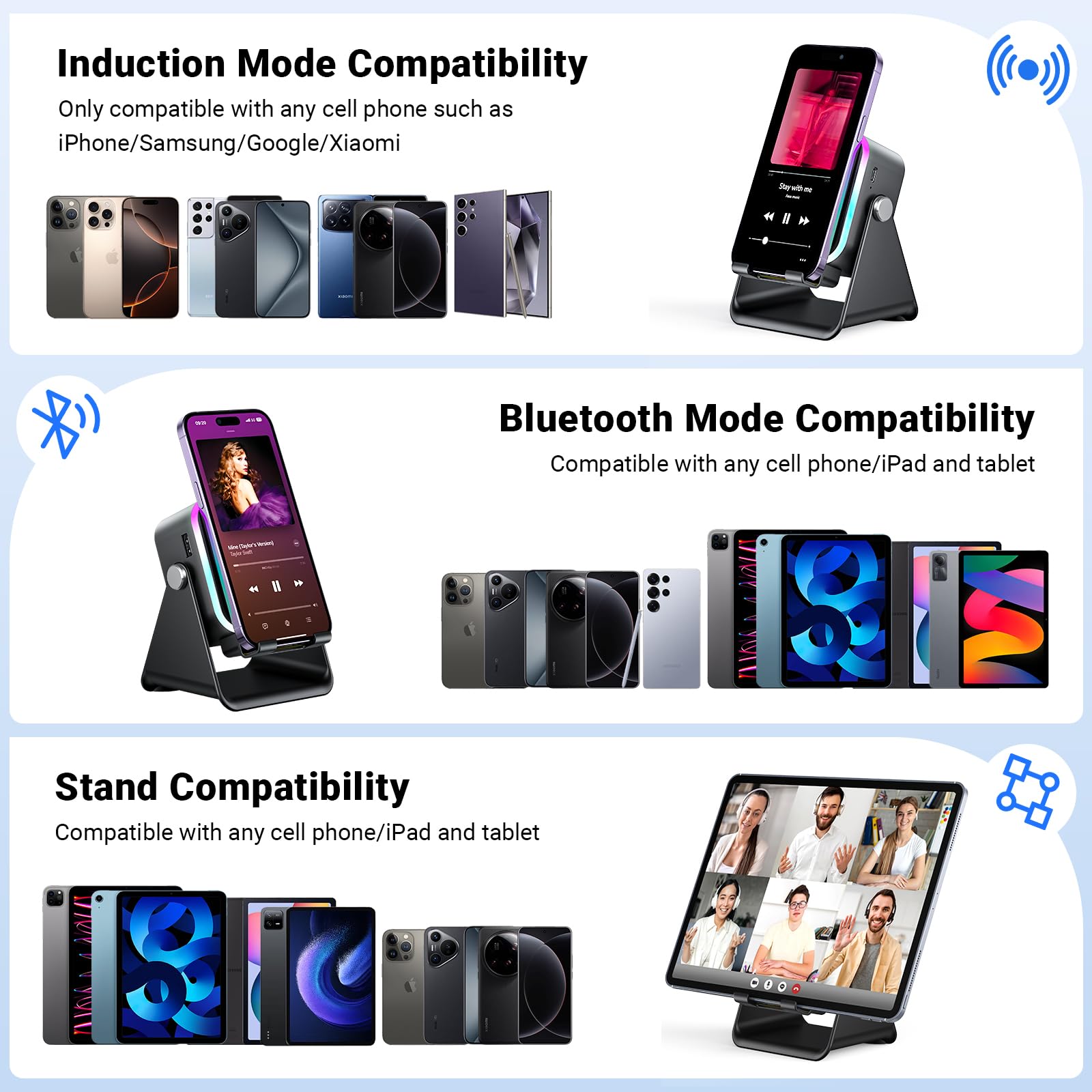 AIKELA Induction Speaker with Phone Stand 5 in 1 Wireless Bluetoo by AIKELA - Angle View 8