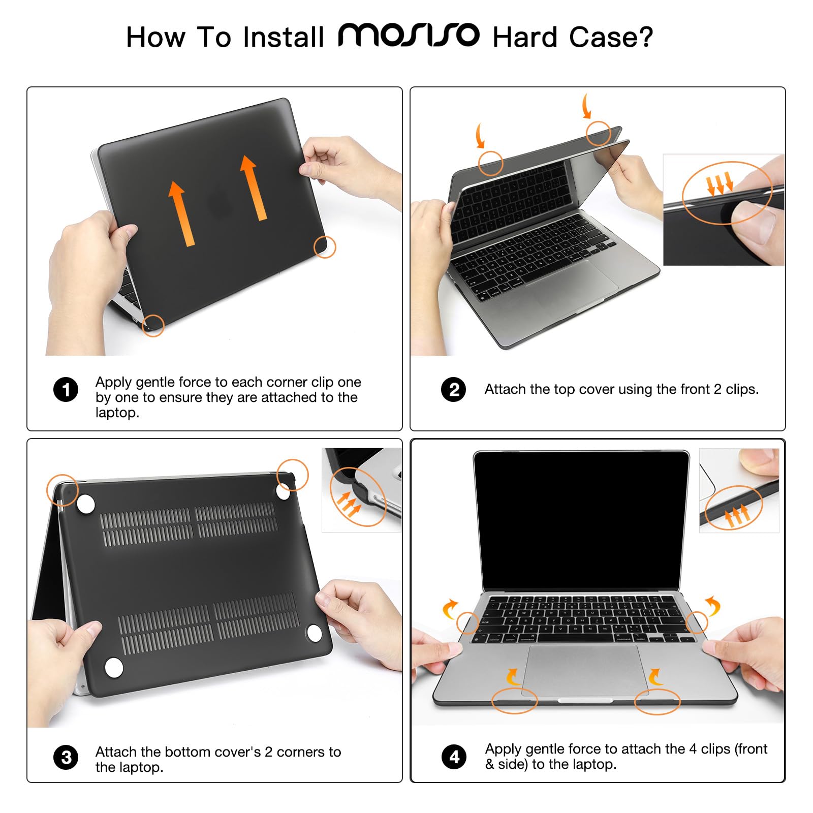MOSISO MacBook Air 13-inch case in black, slim protective cover for M2 to M5 models, durable and lightweight electronic device cover.