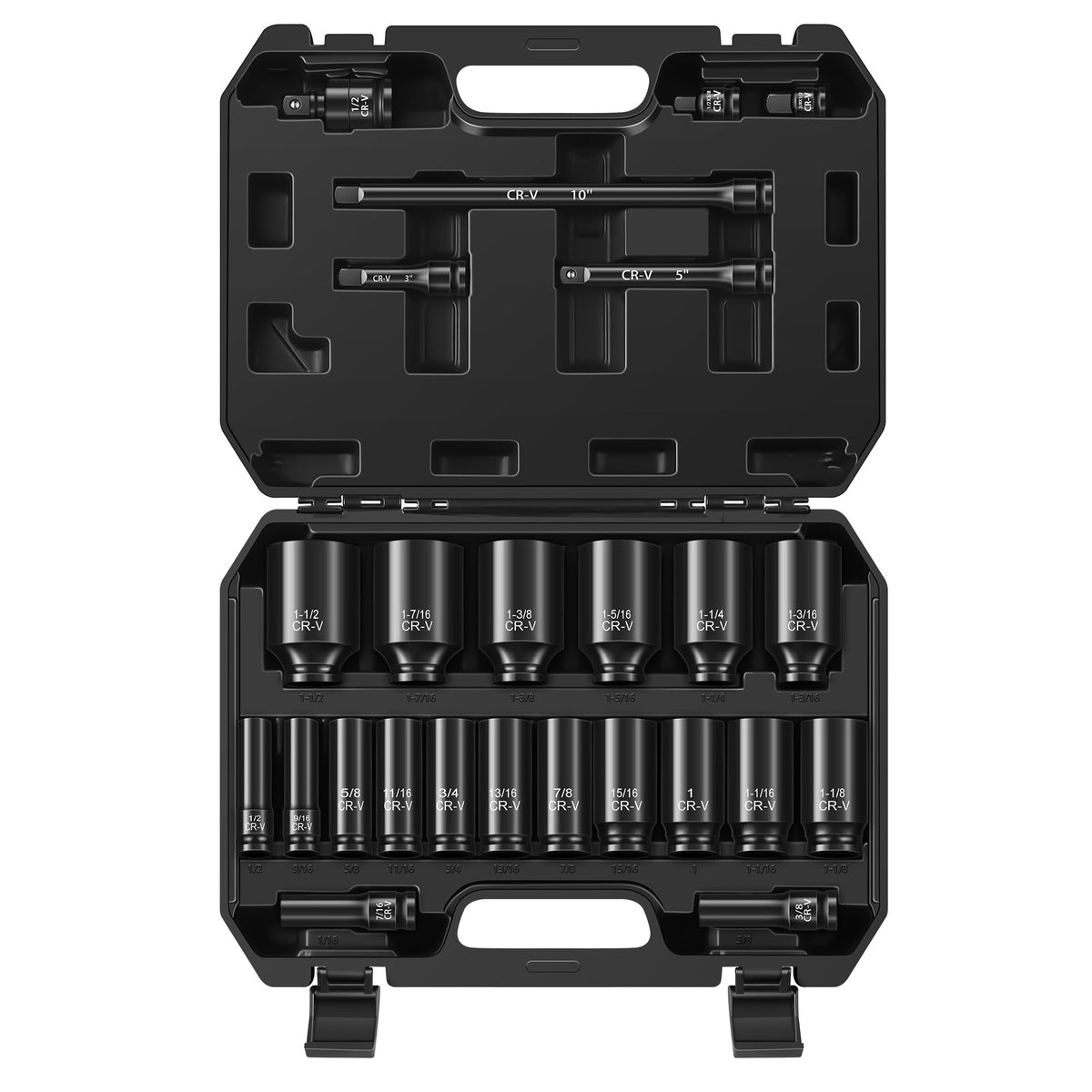 25 Piece 1 2 Drive Socket Set SAE 3 8 1 1 2 6 Point Cr V - Reniteco Official Imagery - 1