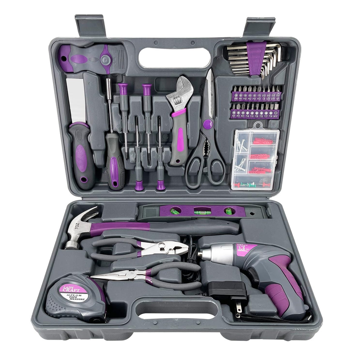 44Pcs Lady Tool kit 4V Purple Poewer Screwdriver Set Home - werktough Official Imagery - 7