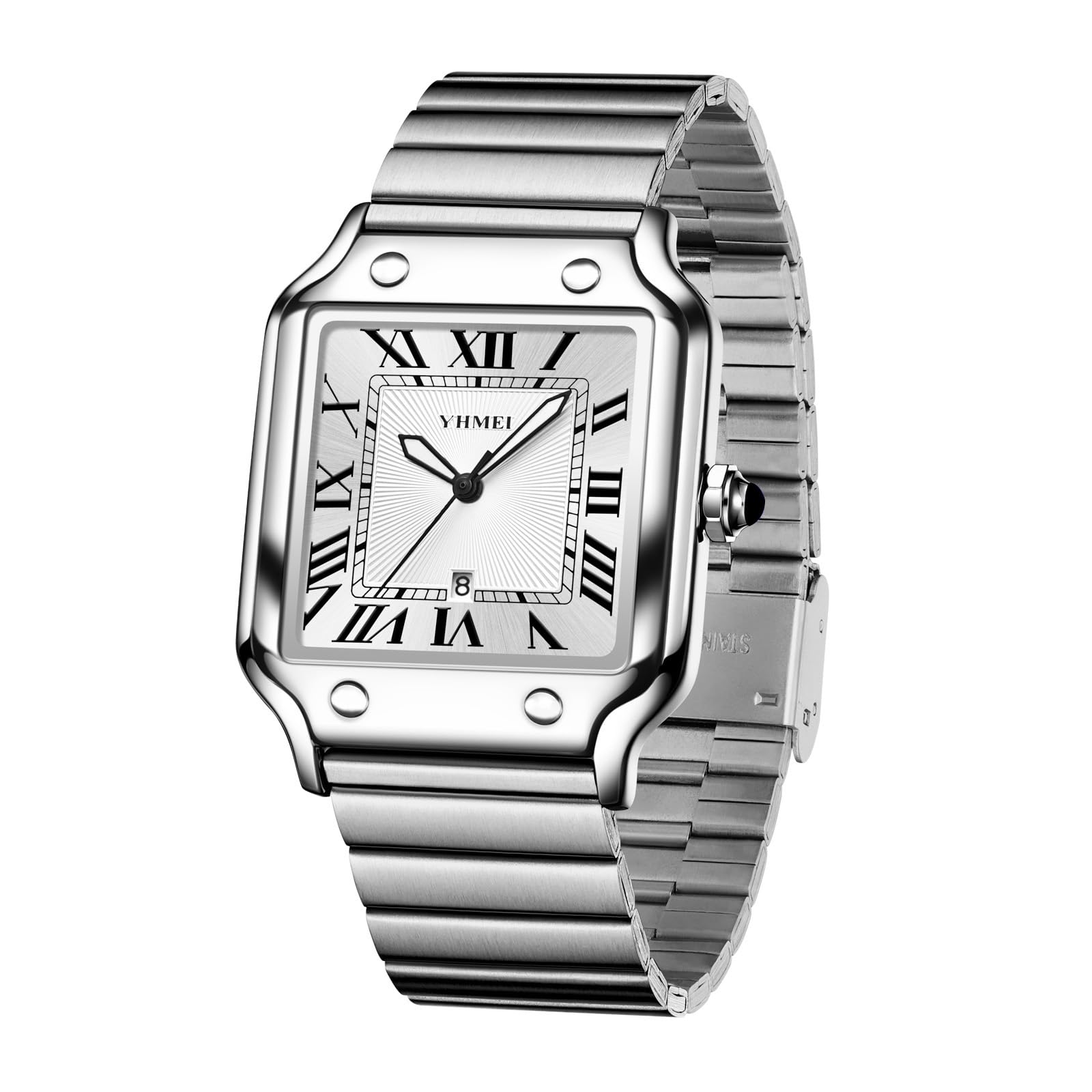 Unisex Classic Square Roman Numerals Analog Quartz Watches 30M - Product Imagery