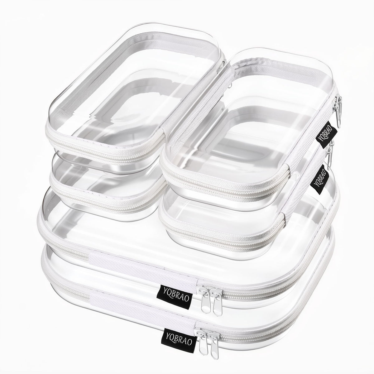 Clear Hard Shell Zipper Cases 6 Travel Organizers 2M 4S - YQBRAO Official Imagery - 1
