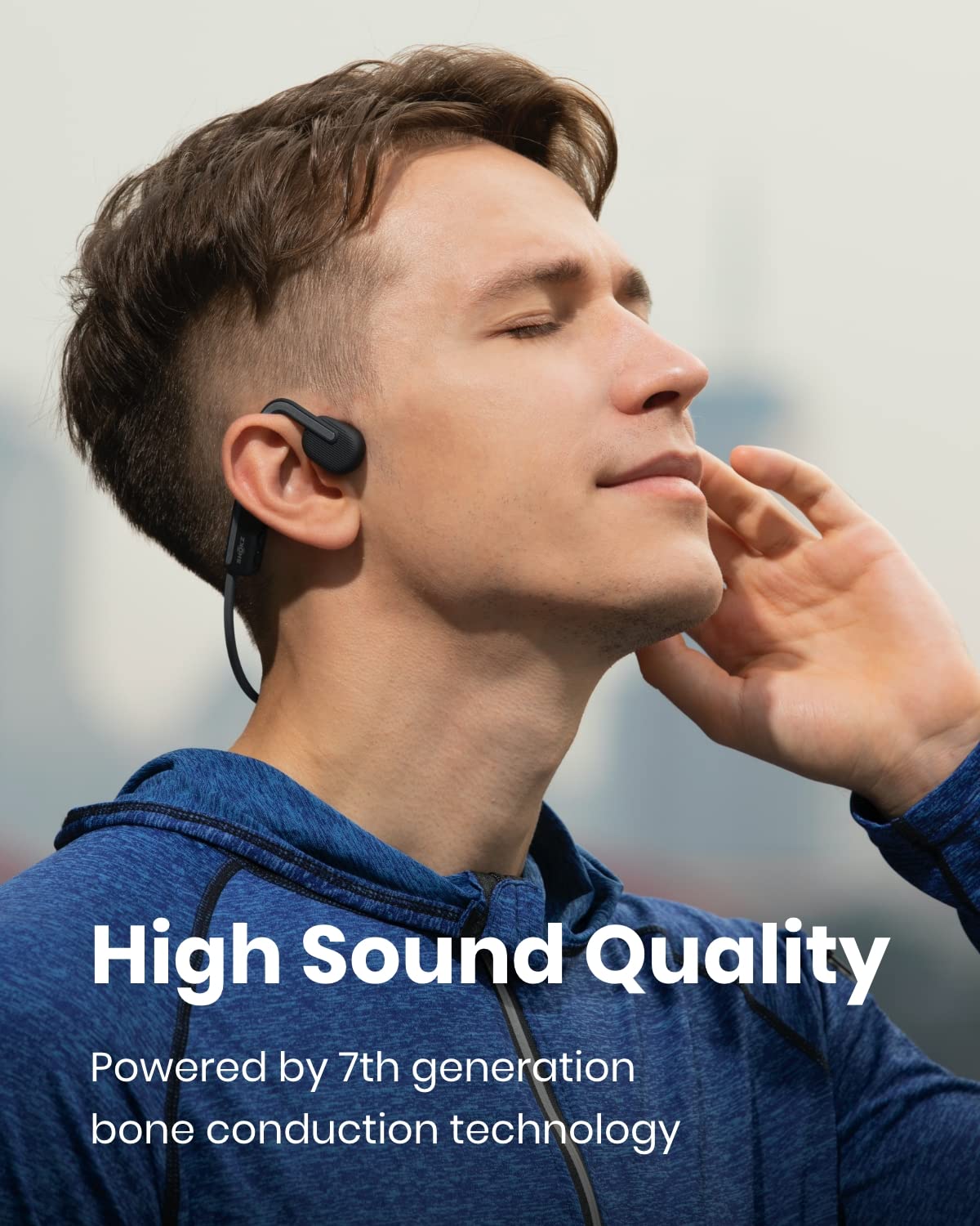 SHOKZ OpenMove open-ear Bluetooth sport headphones in grey, bone conduction wireless earphones with sweatproof design for running.