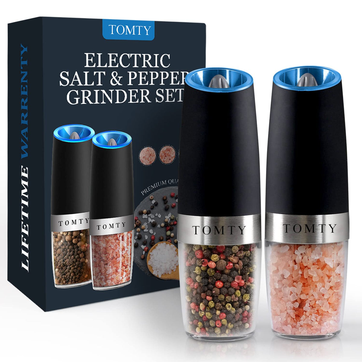Gravity Electric Salt and Pepper Grinder Set White Elephant - TOMTY Official Imagery - 1