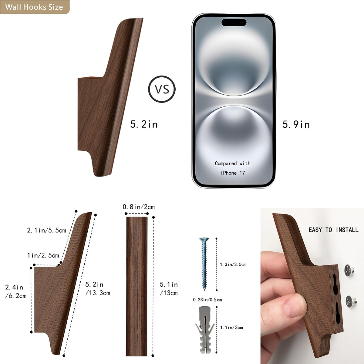 Wood Wall Hooks 4 Pack Coat Hooks Wall Mount Towel Hooks for - FCOWK Official Imagery - 4