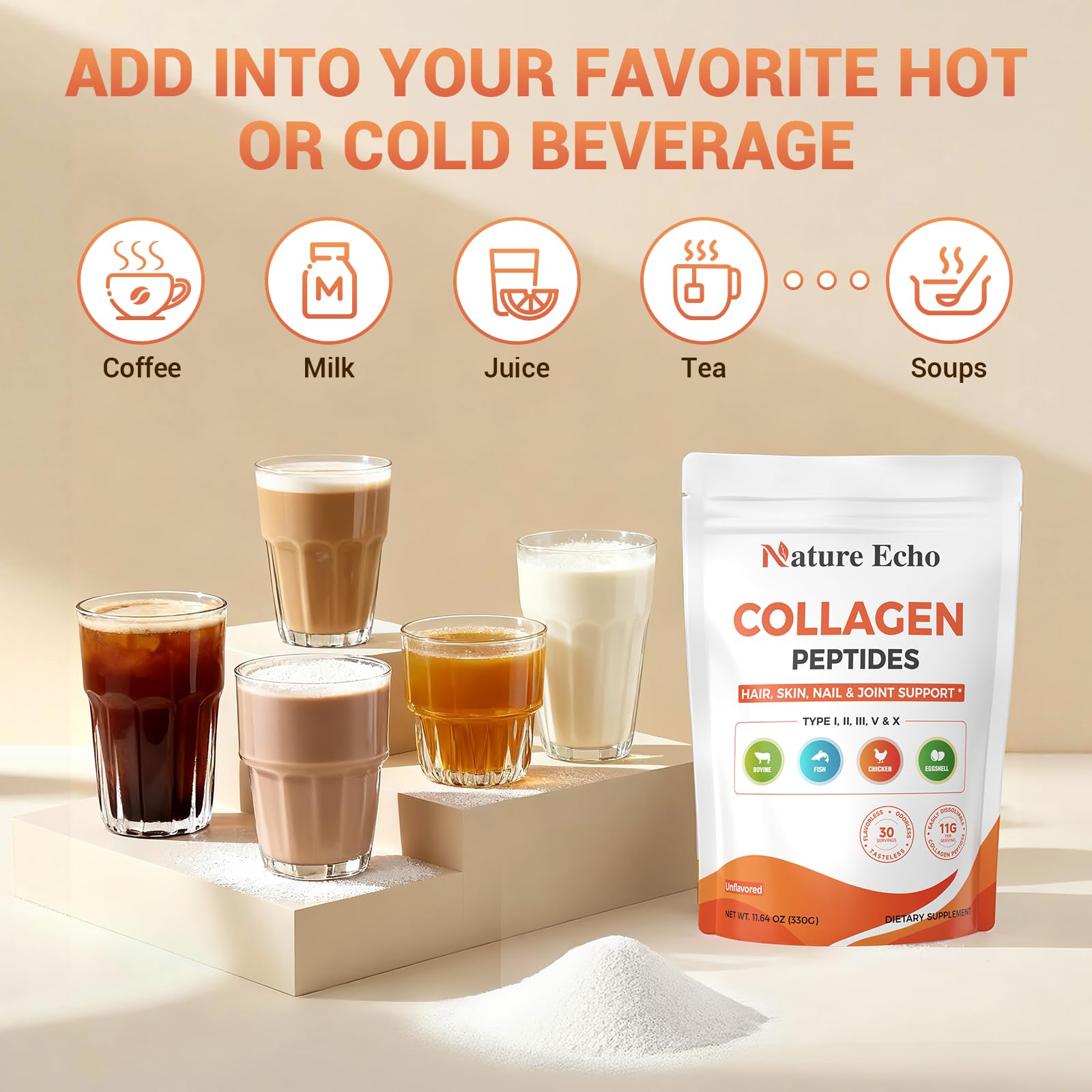 11g Hydrolyzed Collagen Peptides Supports Hair Skin Nails - Nature Echo Official Imagery - 6