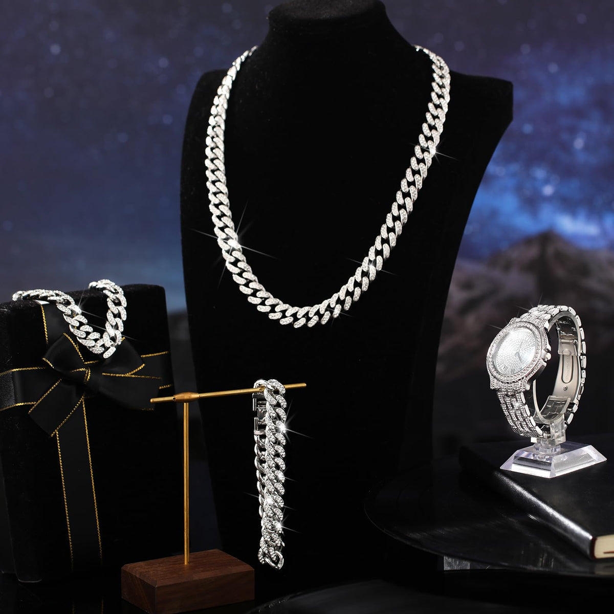 Huquary 4 Pcs Diamond Watch Halloween Costumes Link Chains - Huquary Official Imagery - 5