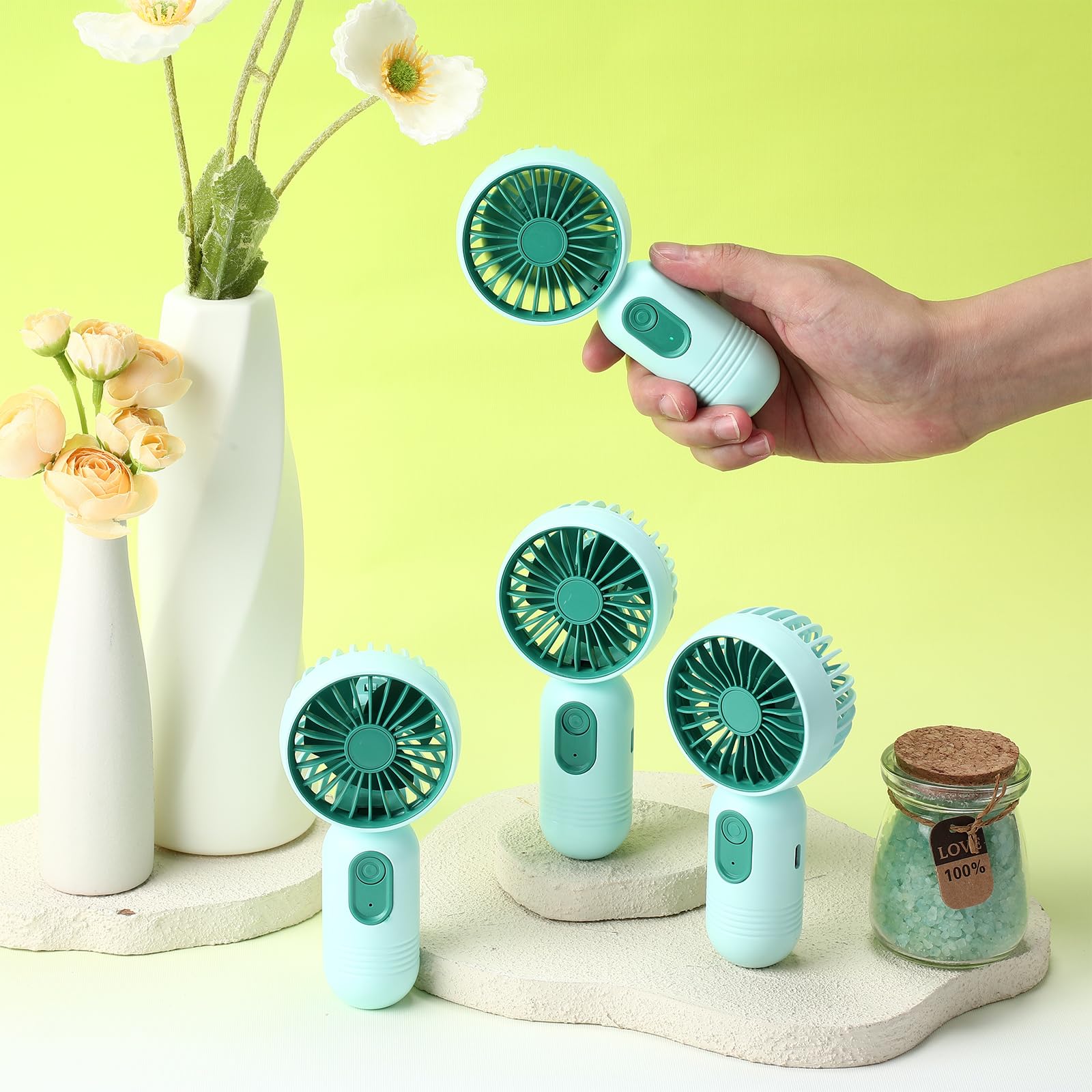 Rossesay 1 Pcs Mini Portable Fan 3 Speed Rechargeable, Green - View 6