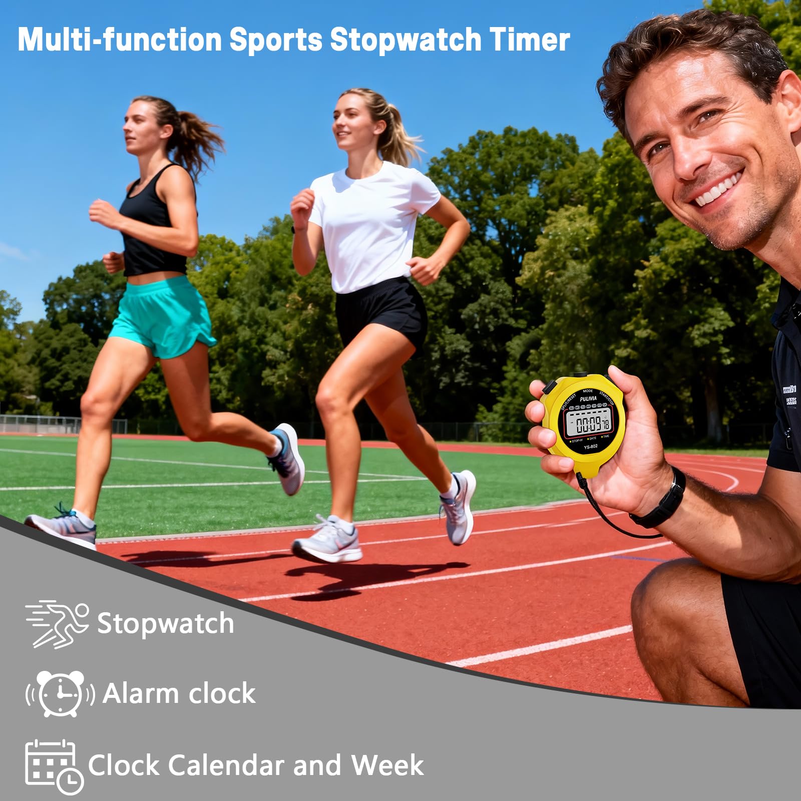 PULIVIA Stopwatch Timer, Digital Stop-Watch for Sports, Yellow - View 4