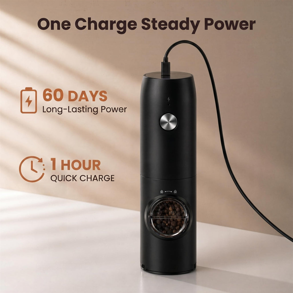 Electric Salt and Pepper Grinder Set Rechargeable Automatic - FRTONYI Official Imagery - 4