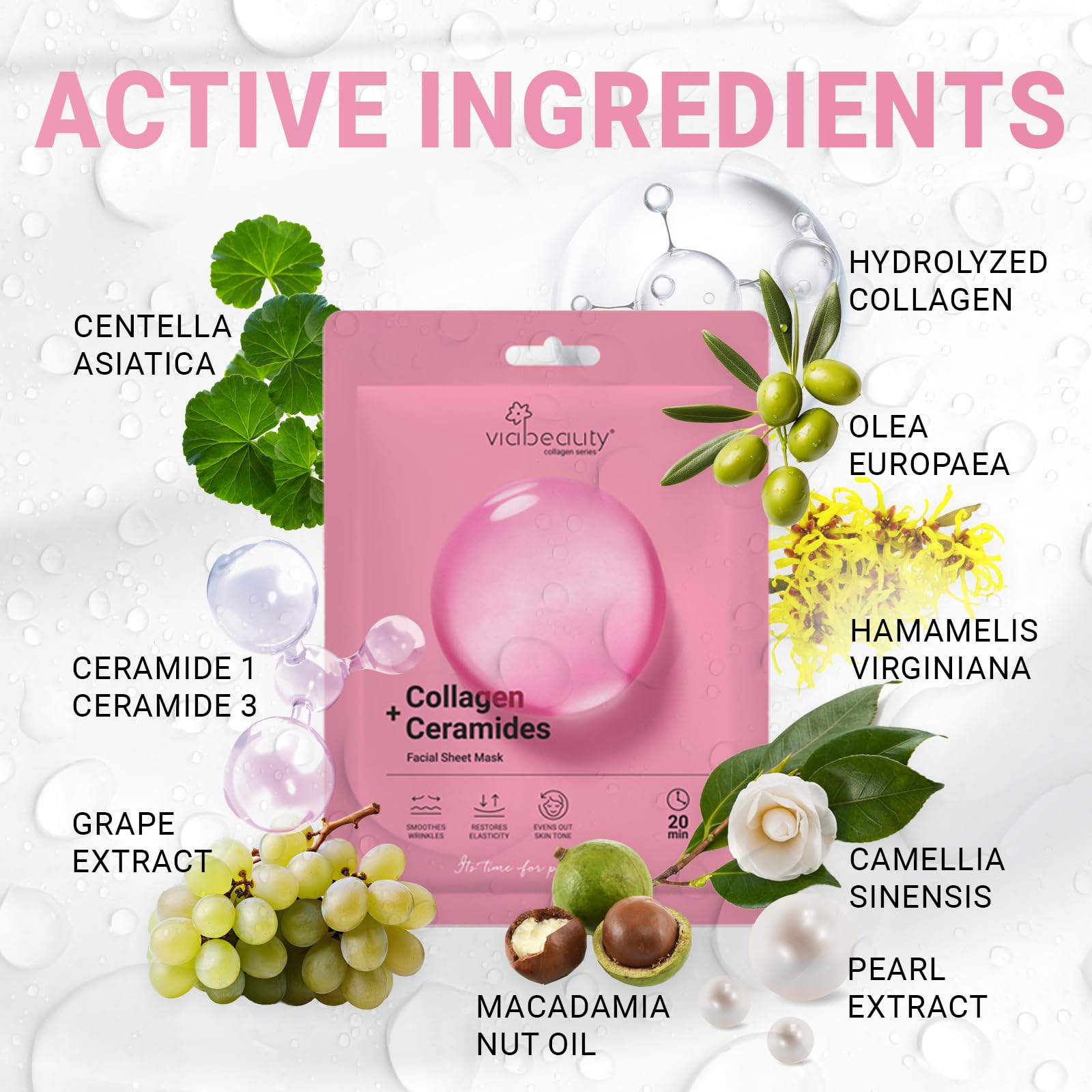 VIABEAUTY 24 Pack of Collagen Face Mask with Ceramides - VIABEAUTY