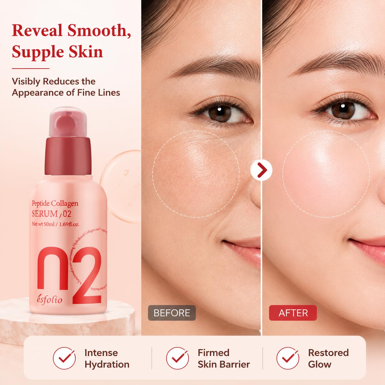 Esfolio Korean Skincare Peptide Collagen Serum 50 ml / 1.69 fl - esfolio