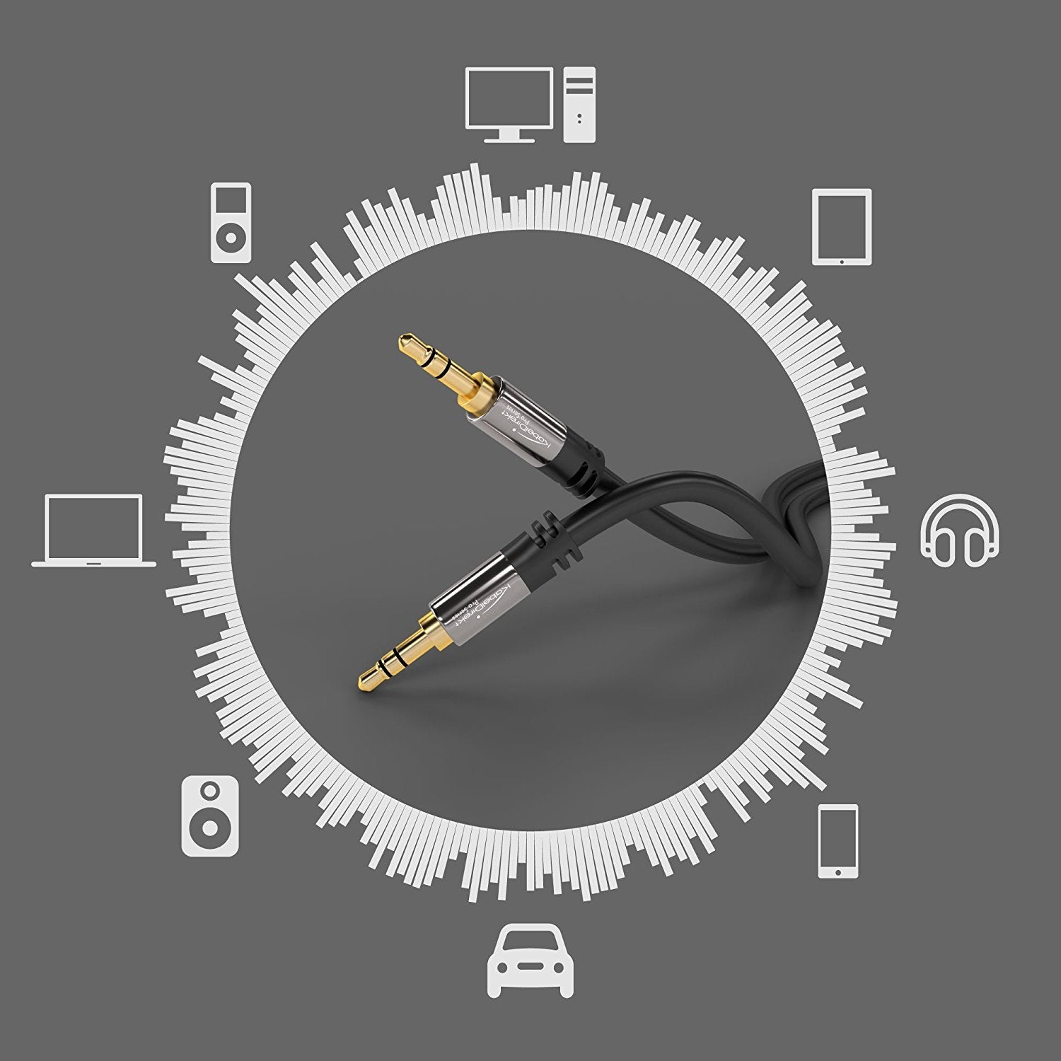 KabelDirekt – Aux Audio Jack Cable 3.5mm – 25ft – Metal by KabelDirekt - Angle View 4
