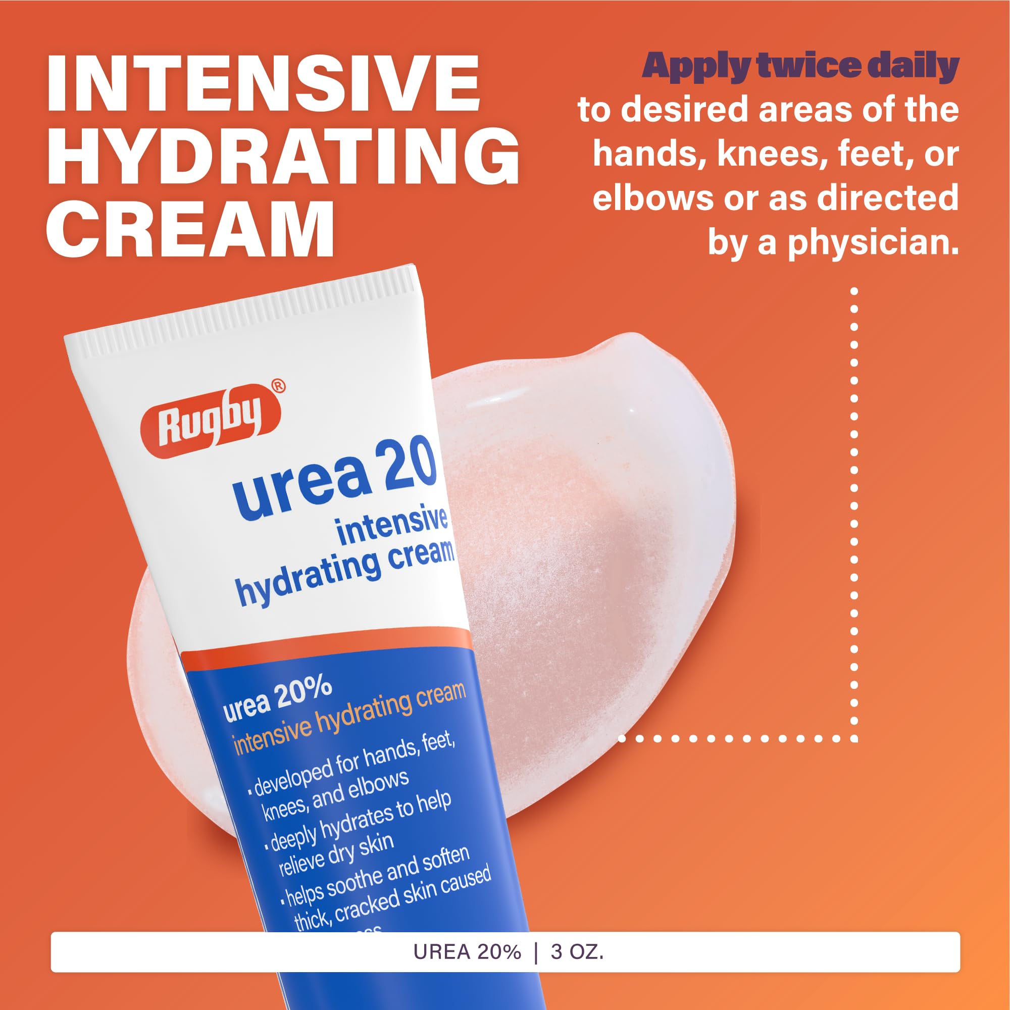 Rugby Urea 20% Intensive Hydrating Cream - Urea Cream for Feet, Hands, Knees, and Elbows - 3 Oz (1 Pack) - RUGBY LABORATORIES Official Product View 5