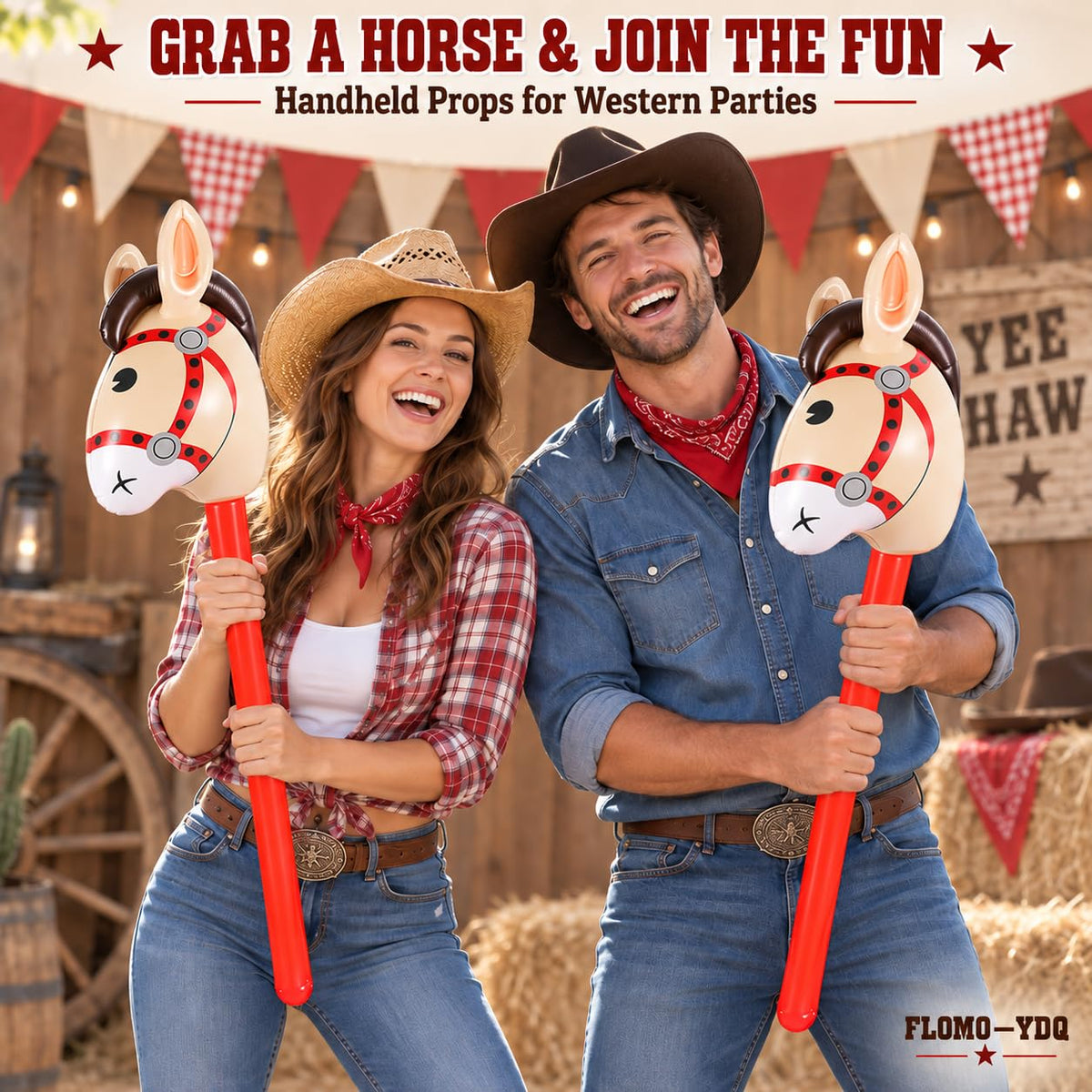 12 Pcs Inflatable Stick Horses 37 Inch Western Cowboy Party - FLOMO—YDQ Official Imagery - 6