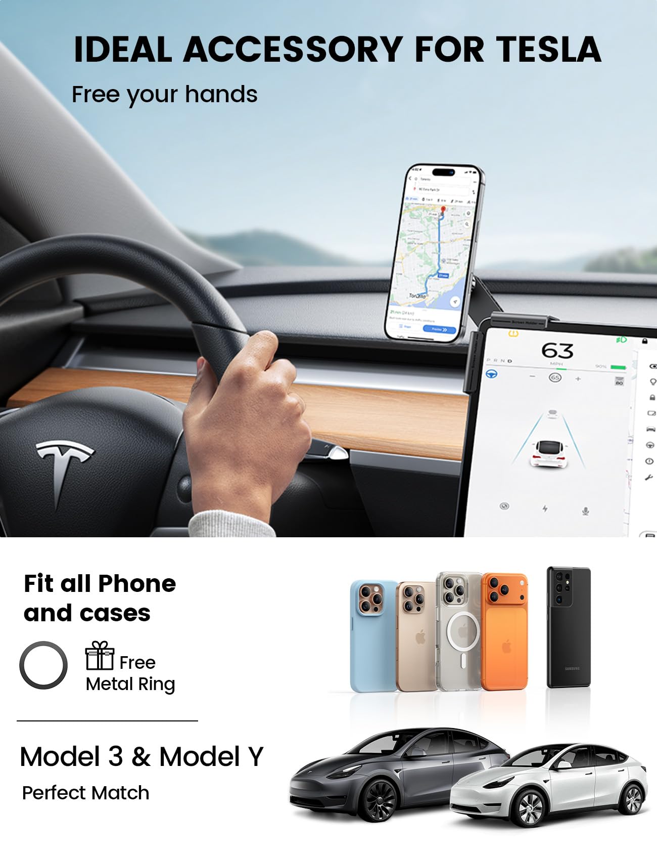 Lamicall Magnetic Phone Holder for Tesla Model 3 and Y Strongest N55 Magnet - Lamicall Official Product View 4