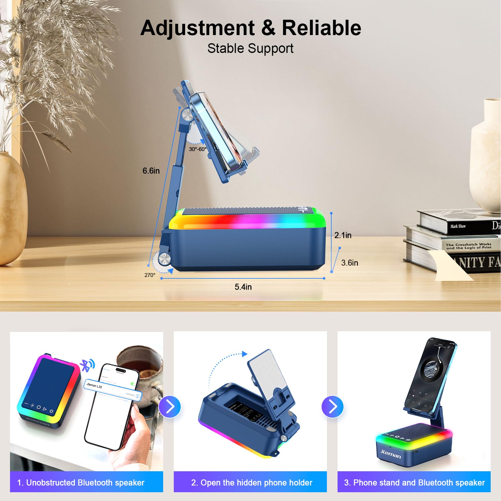 JTEMAN Gifts for Men Women Cell Phone Stand with Bluetooth Speake - JTEMAN Official Product View 4