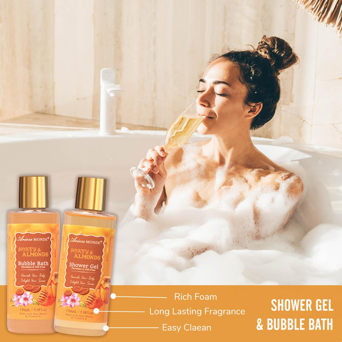 Gift Baskets for Women 13pcs Honey Almond Bath and Body Gift - ArioseMonde Official Imagery - 5
