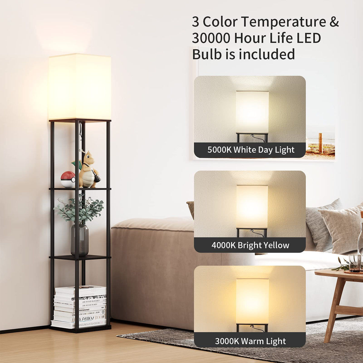 SUNMORY Floor Lamp with Shelves Standing Lamps for Living - SUNMORY Official Imagery - 3