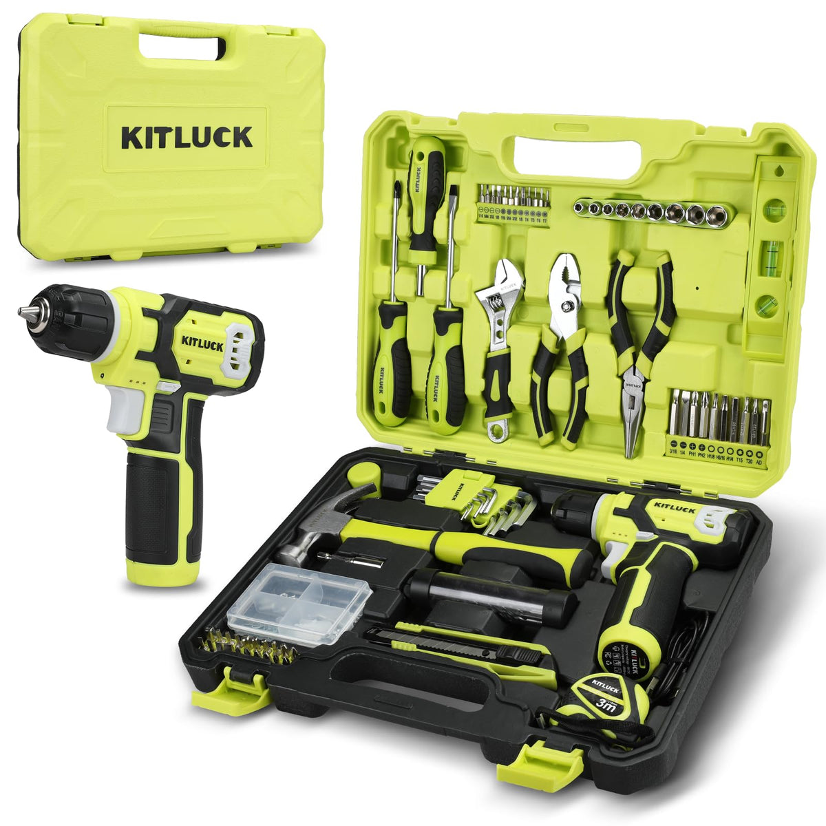 Power Drill Set 180Pcs Home Hand Tool Kit with 8V Drill - KITLUCK Official Imagery - 1