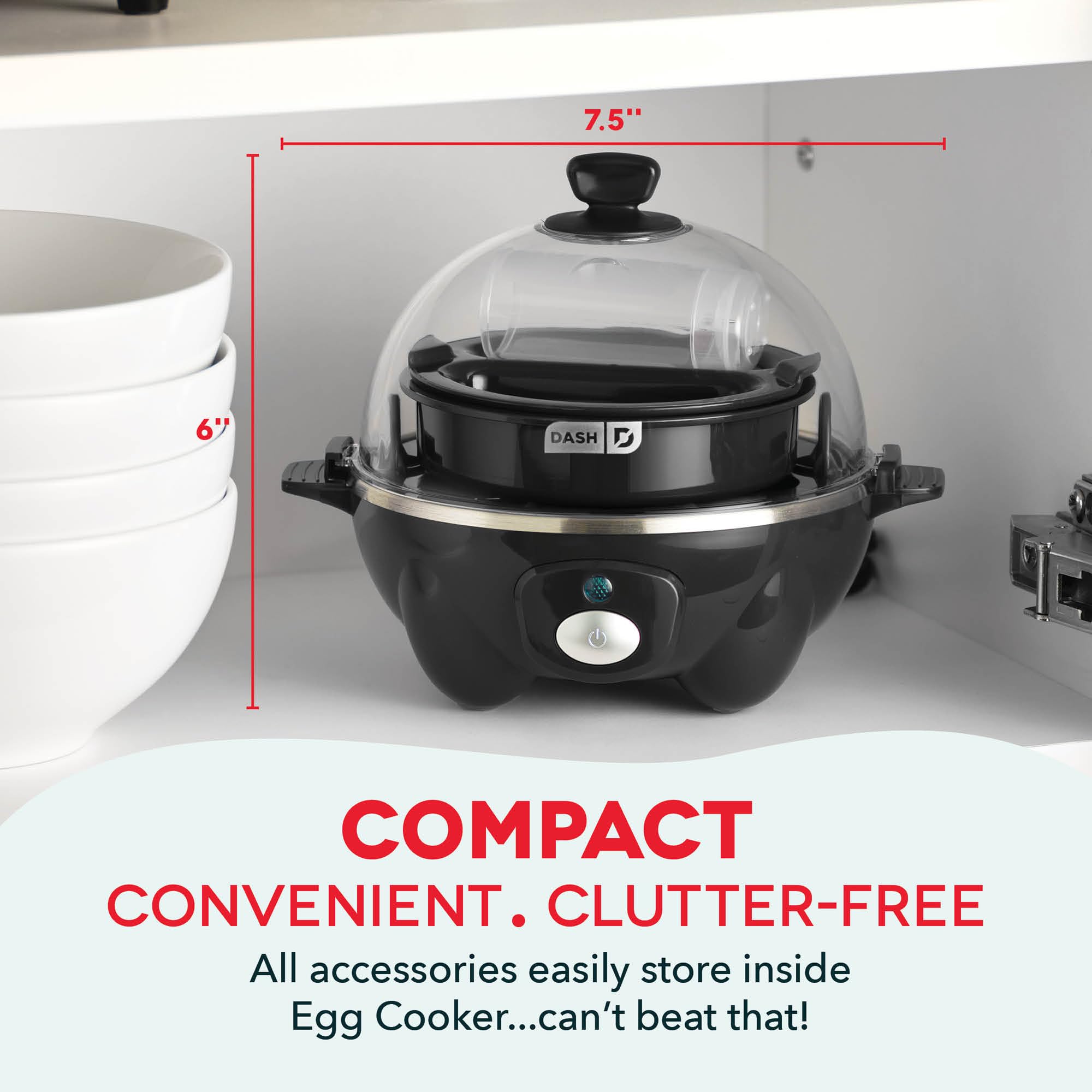 Dash Rapid Egg Cooker, 7 Hard Boiled Eggs, Black by DASH - Angle View 2