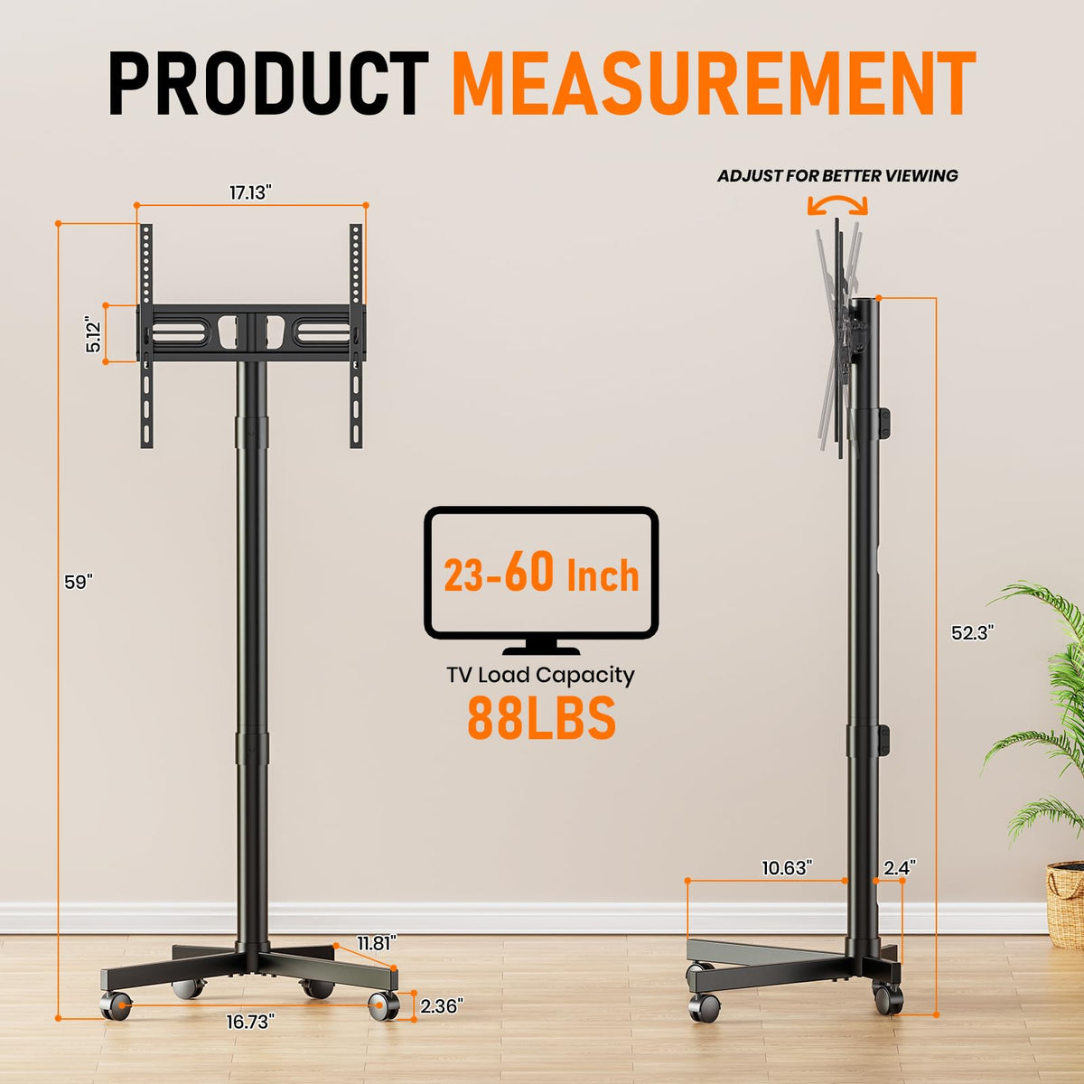 Rolling TV Stand Mobile TV Cart with Locking Wheels for 21 - Xyndyx Official Imagery - 4